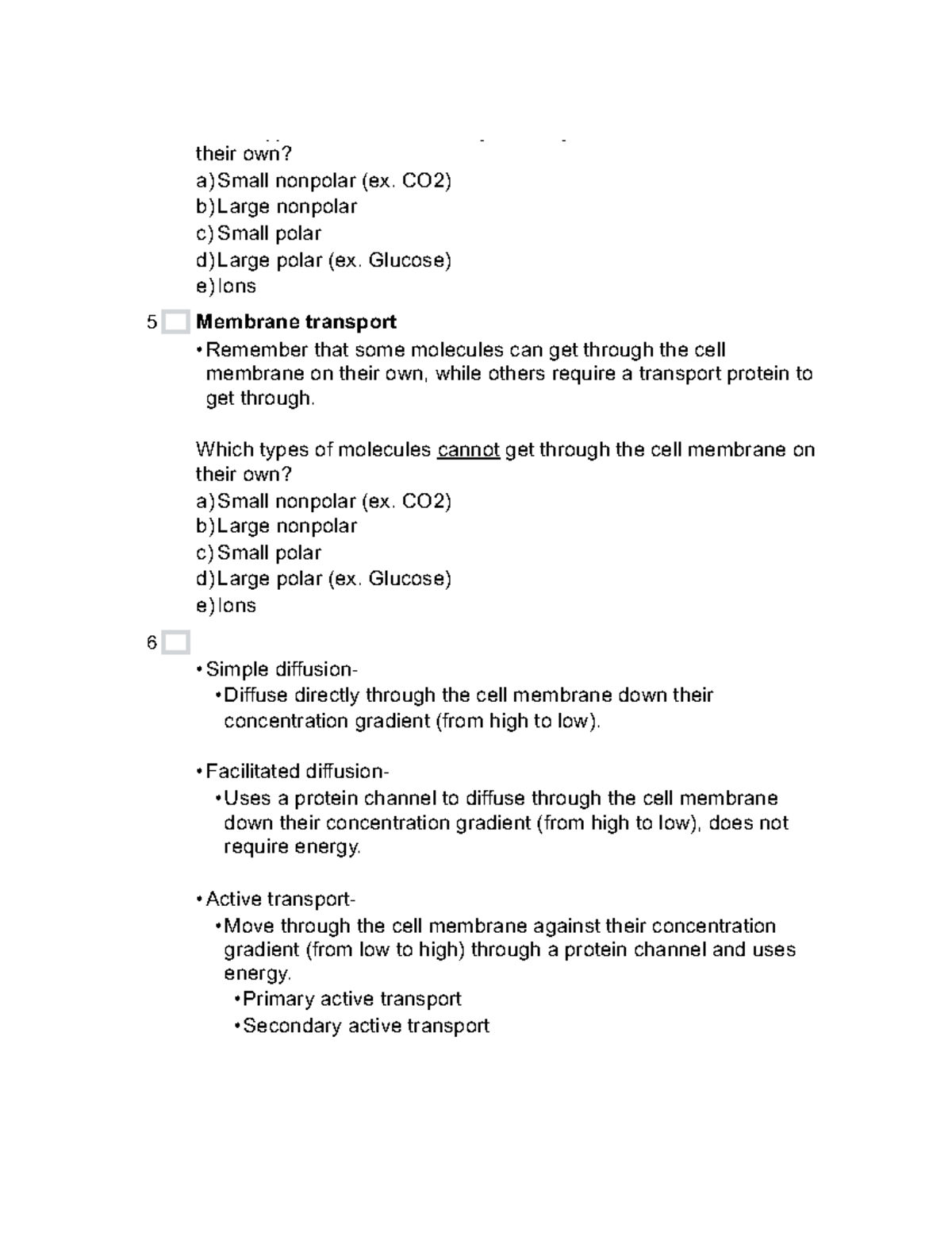 6``2 - Membrane Transport Notes - Which Types Of Molecules Can Get ...