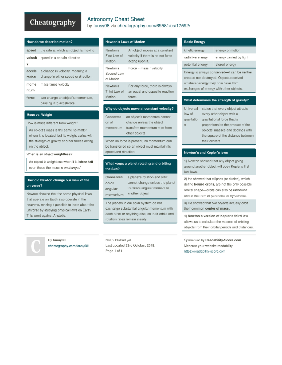 Astronomy Cheat Sheet FOR THE SECOND EXAM - ASTR 114 - Studocu