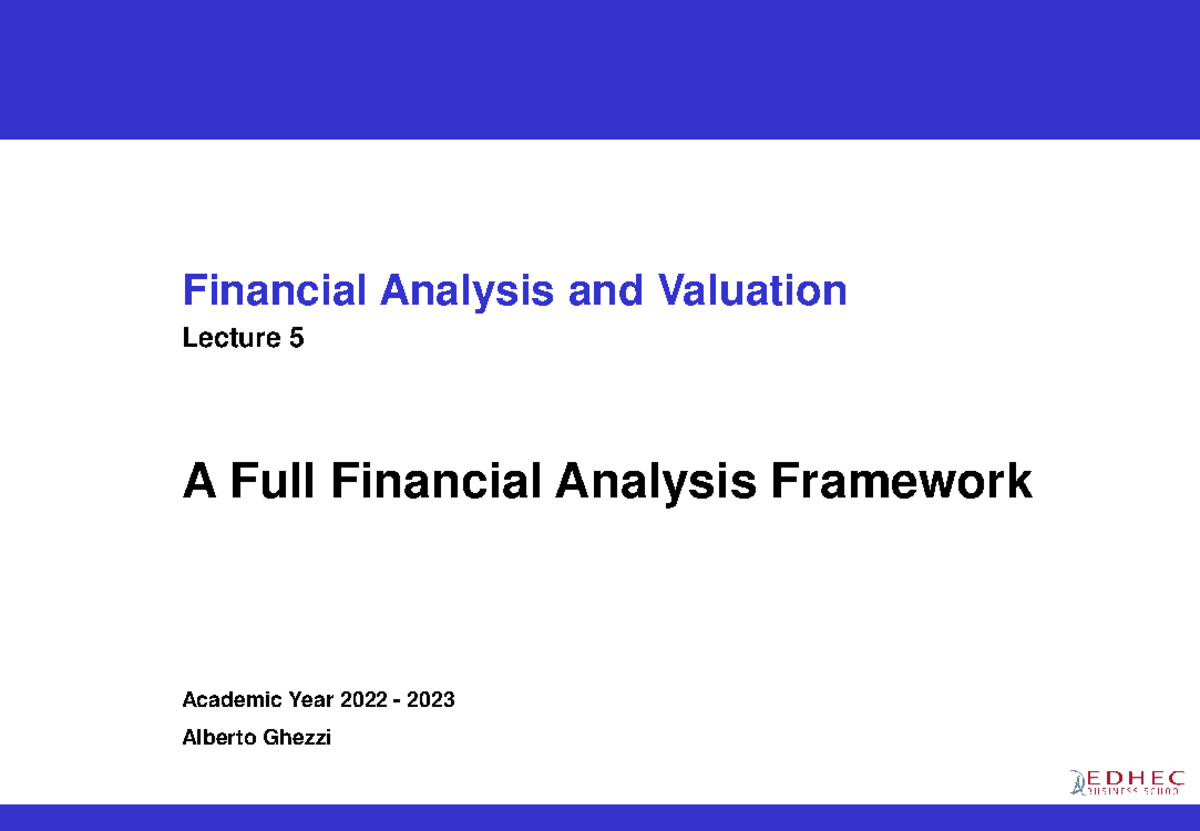 Financial Analysis - Lecture 5 - Financial Analysis - V5 - Financial ...