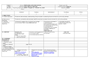 Q1 DLL- Mapeh 10 PE - daily lesson log - DAILY LESSON LOG In MAPEH ...