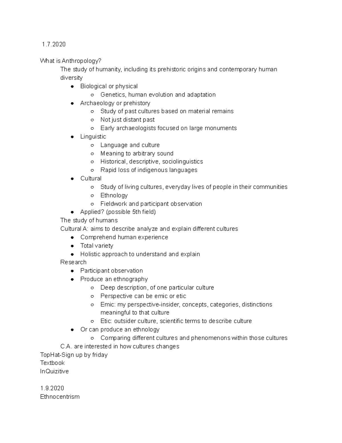 Anthropology Notes - 1. What is Anthropology? The study of humanity ...