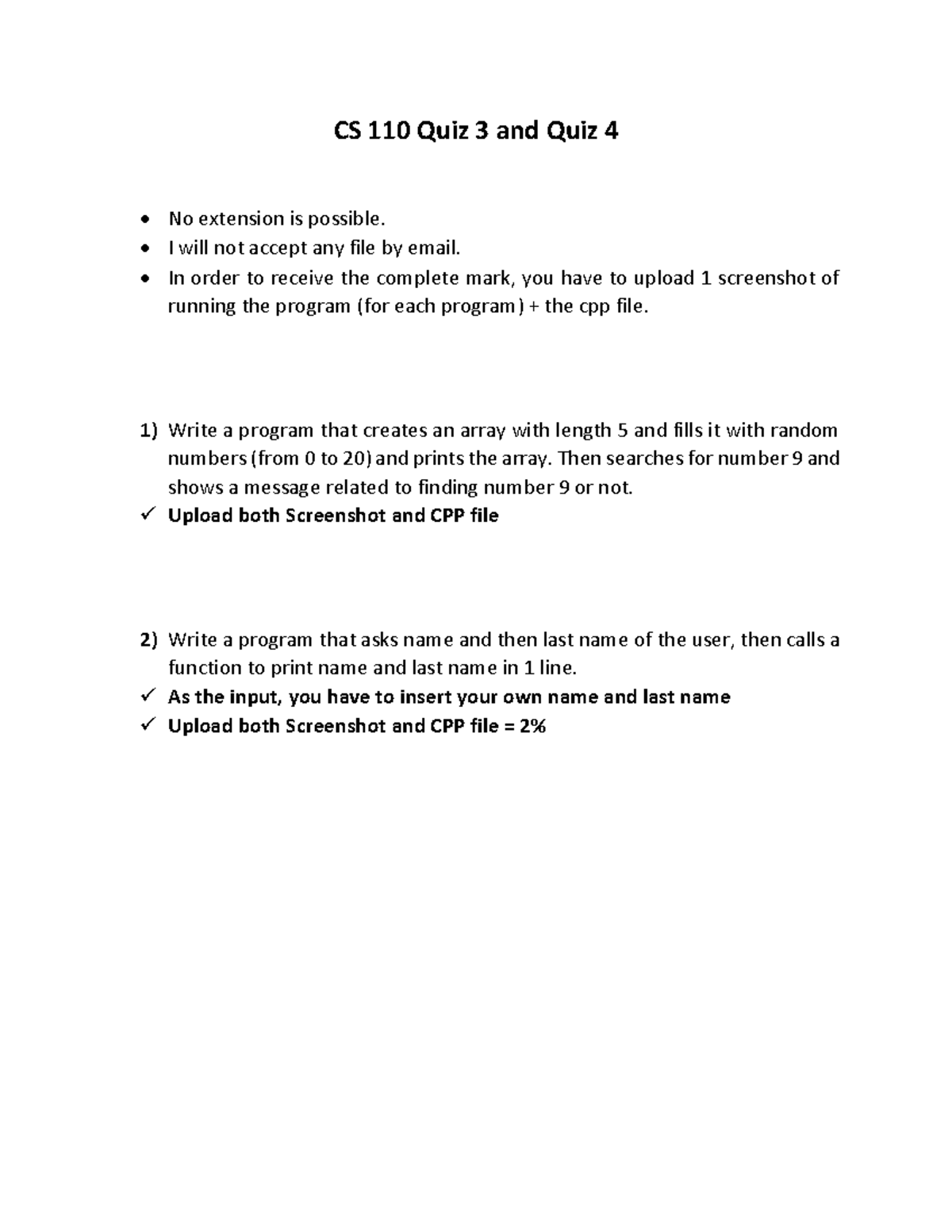 Q3 And Q4 - Quizzes For CS110 - CS 110 Quiz 3 And Quiz 4 No Extension ...