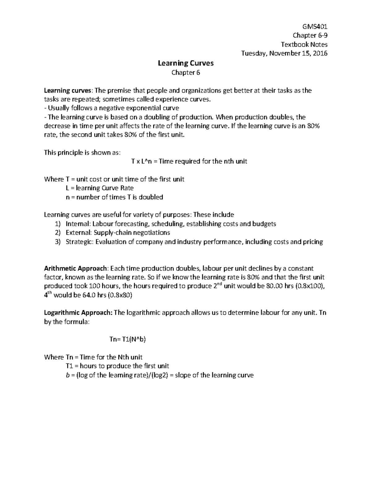 Ch6 9 Lecture Notes 6 9 Learning Curves GMS401 Chapter 6 9 ch6-9-lecture-notes-6-9-learning-curves-gms401-chapter-6-9