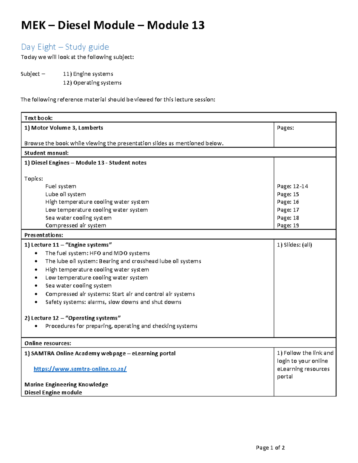MEK Diesel Day 08 - Self study - MEK – Diesel Module – Module 13 Page 1 ...