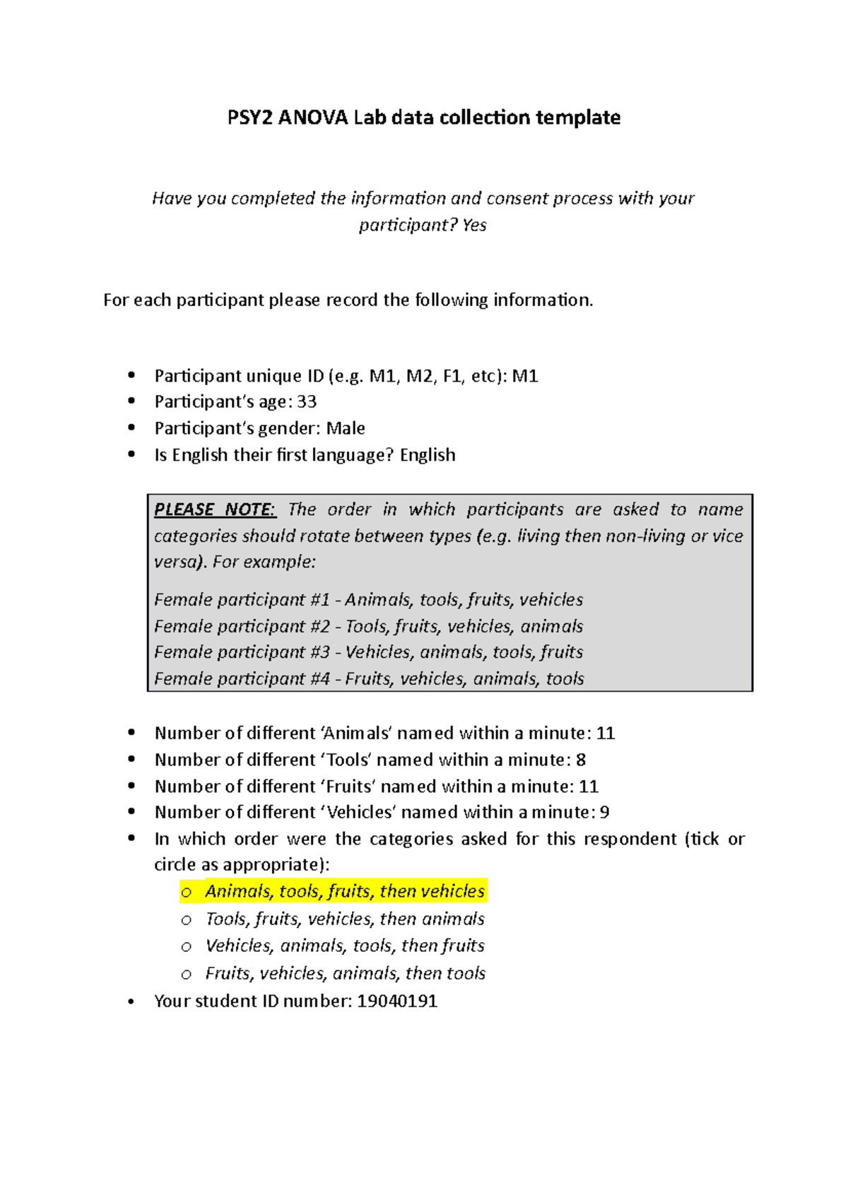 Anova Lab Data Collection Template M1 - PSY2 ANOVA Lab data collection ...