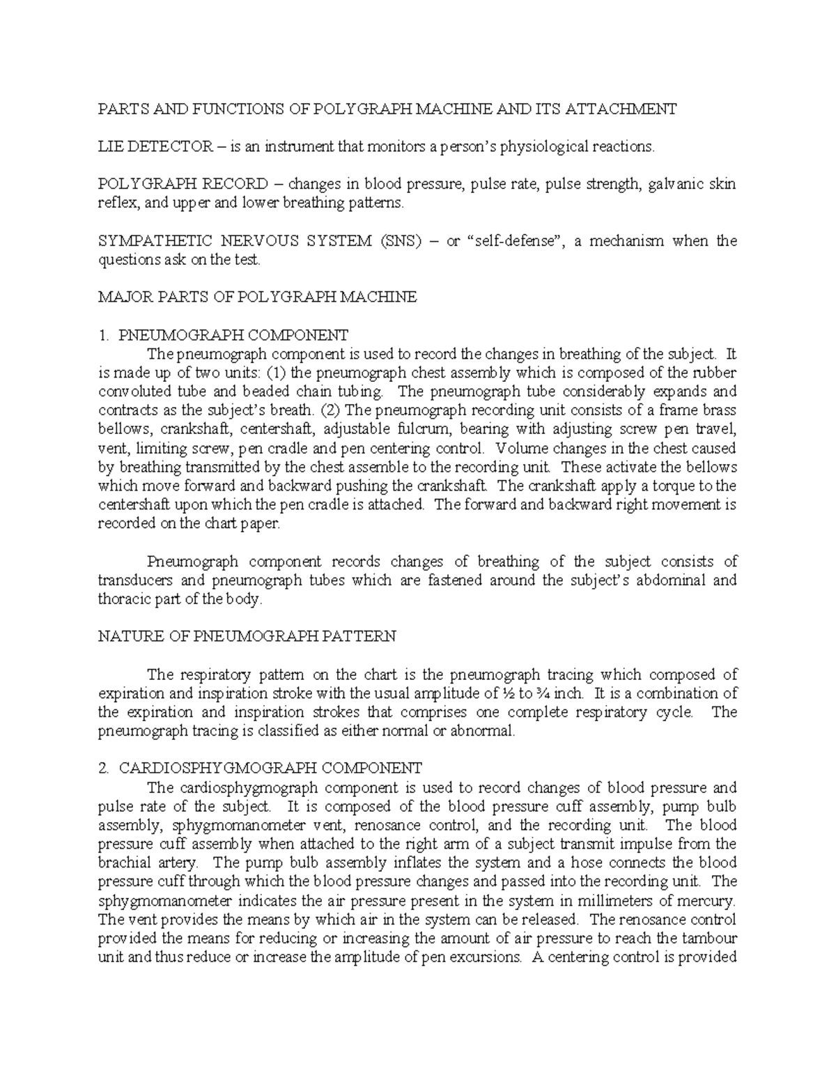 503256900 Parts AND Functions OF Polygraph Machine AND ITS Attachment ...
