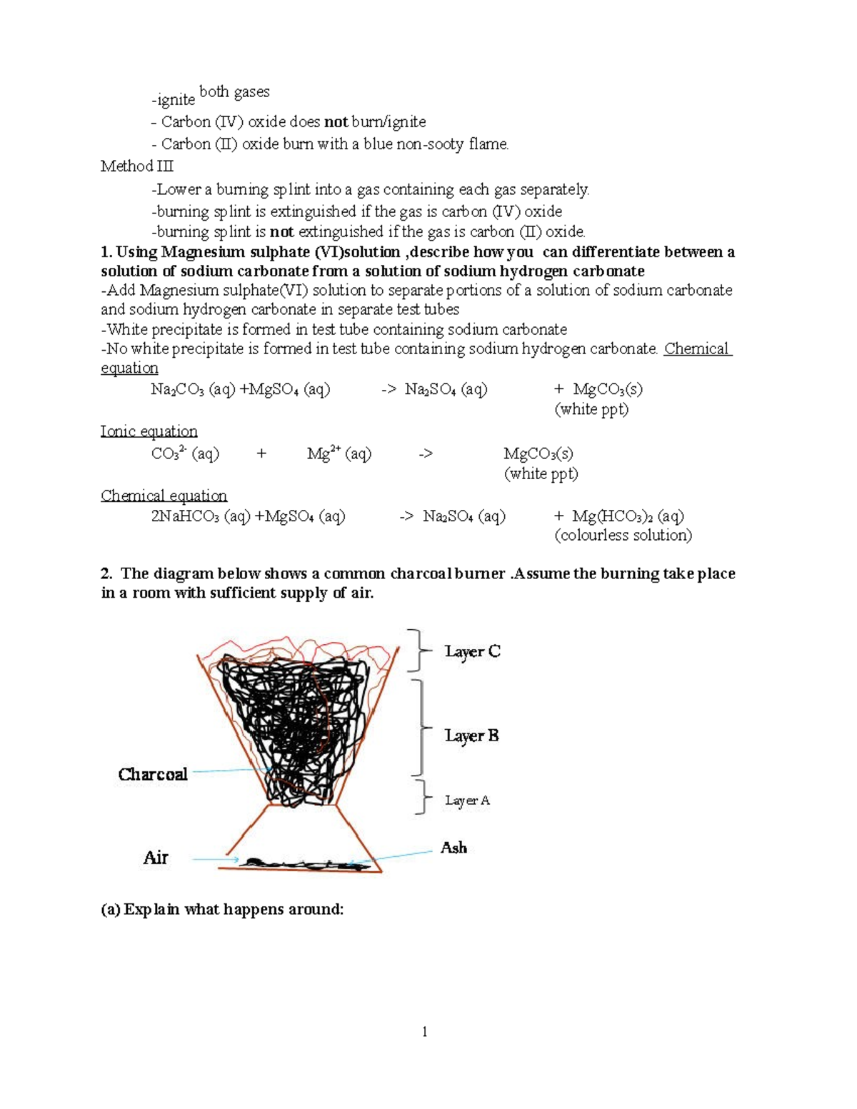 Chemistry notes Second part24 ignite both gases Carbon (IV) oxide