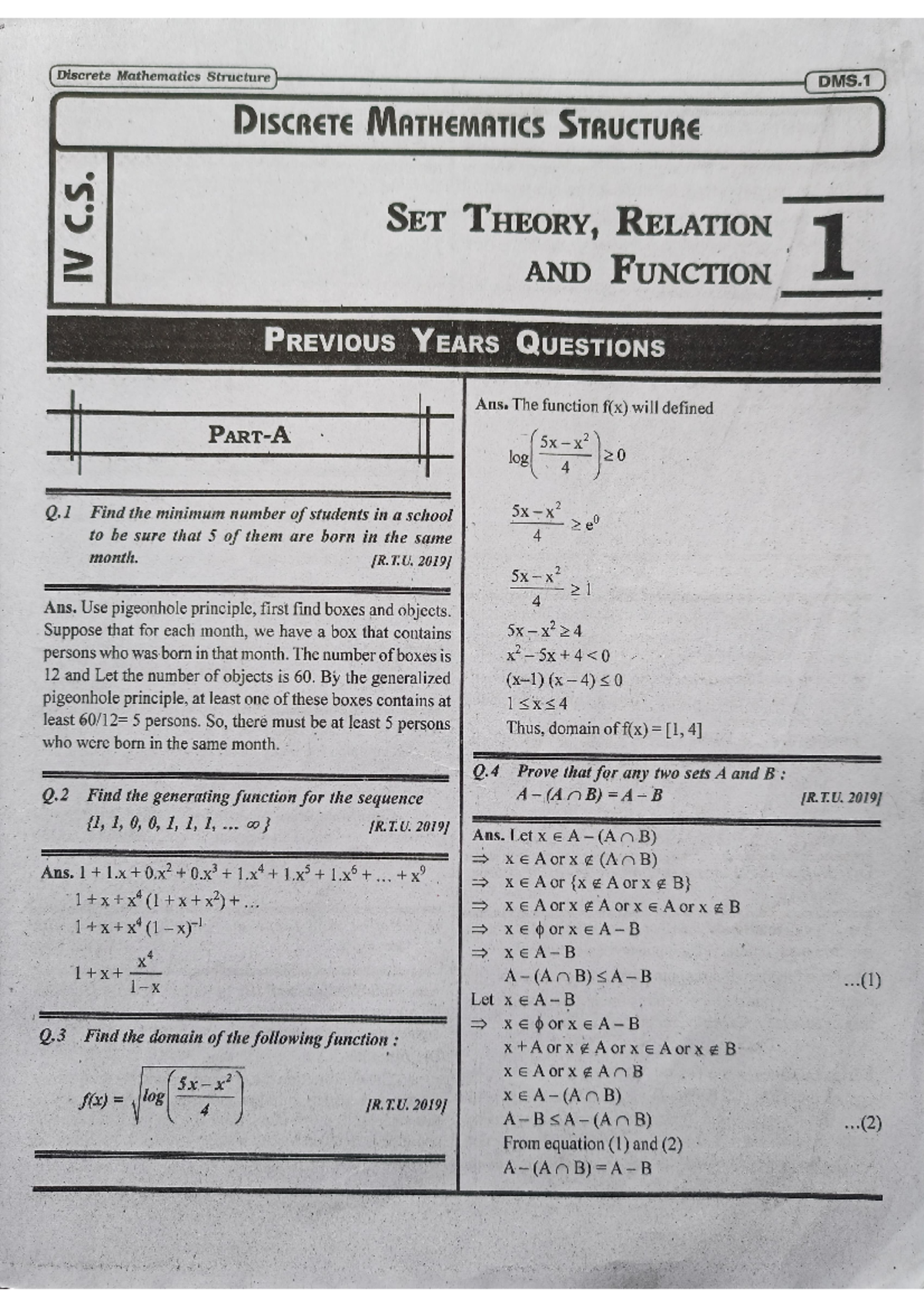 Discrete maths (advance) - B.Tech - Studocu