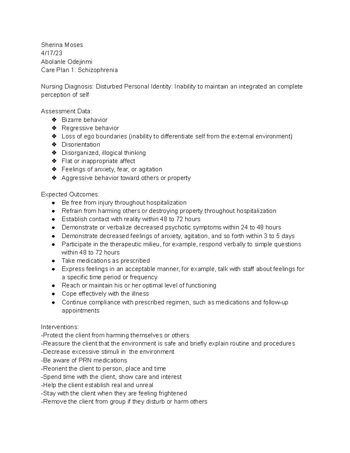 Shadow Health Schizophrenia Care Plan Quizlet - 2fhcavx