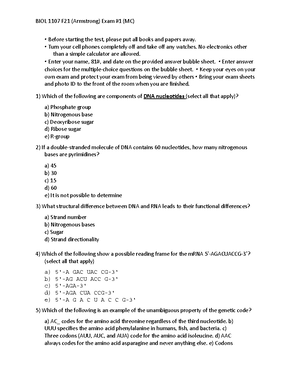 Answer key exam 1 BIOL 1107 - Exam 1 Study Guide Chapter 1: Cells and ...