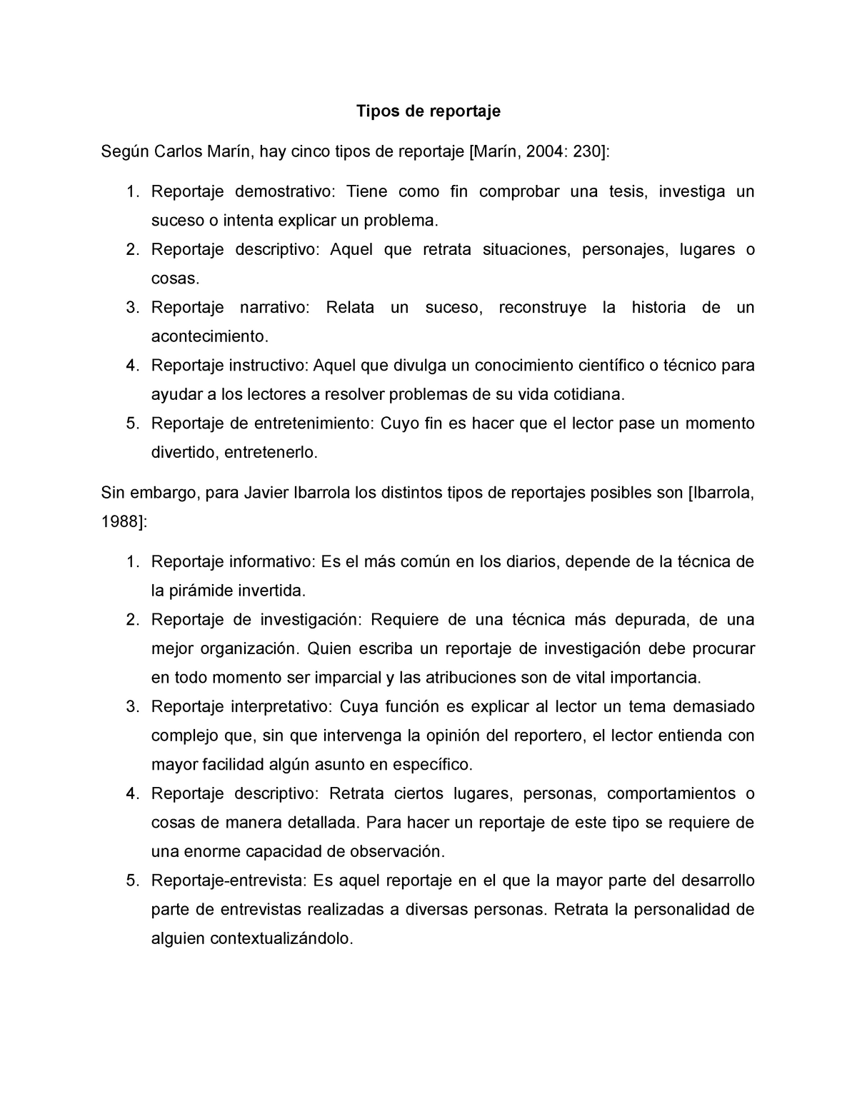 Tipos de reportajes - Nota: 10 - Tipos de reportaje Según Carlos Marín ...