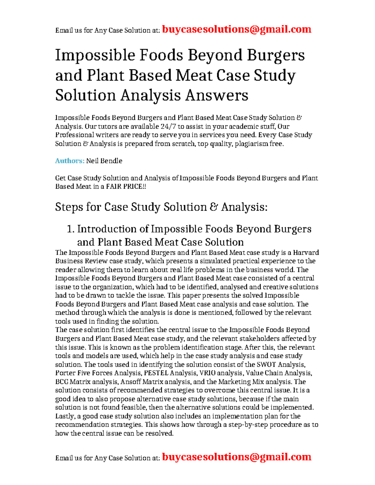 Case Solution Impossible Foods Beyond Burgers And Plant Based Meat ...