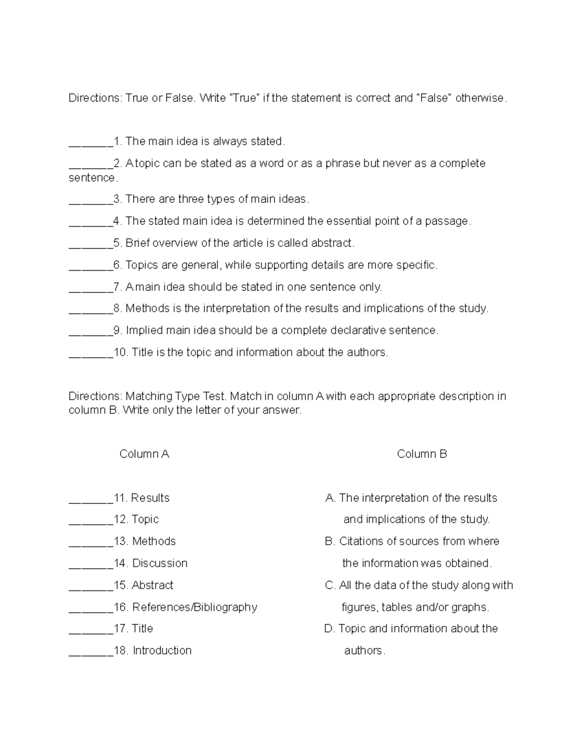 QUIZ-Journal-Article - Directions: True or False. Write “True” if the ...