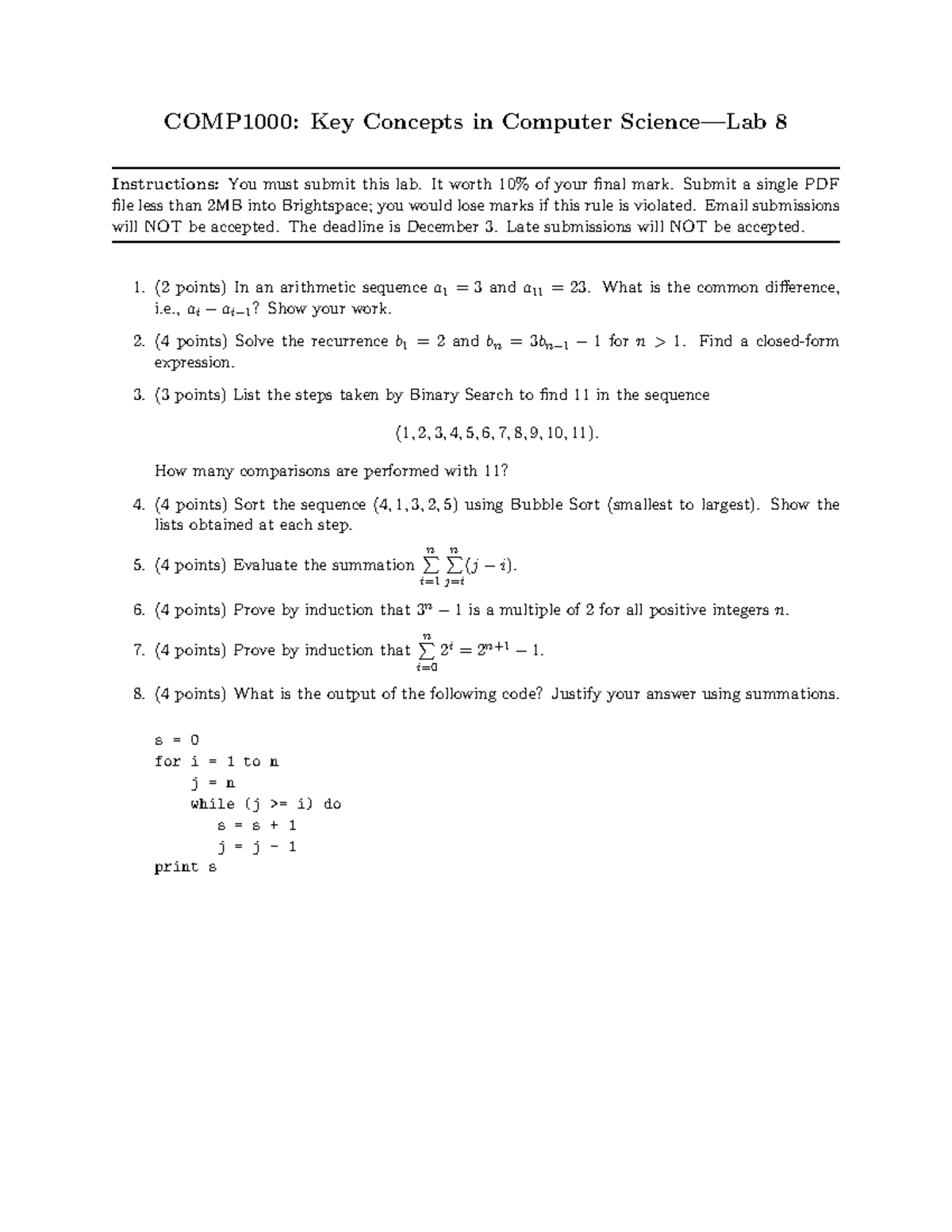 COMP 1000Lab 8 comp1000 lab answers COMP1000 Key Concepts in