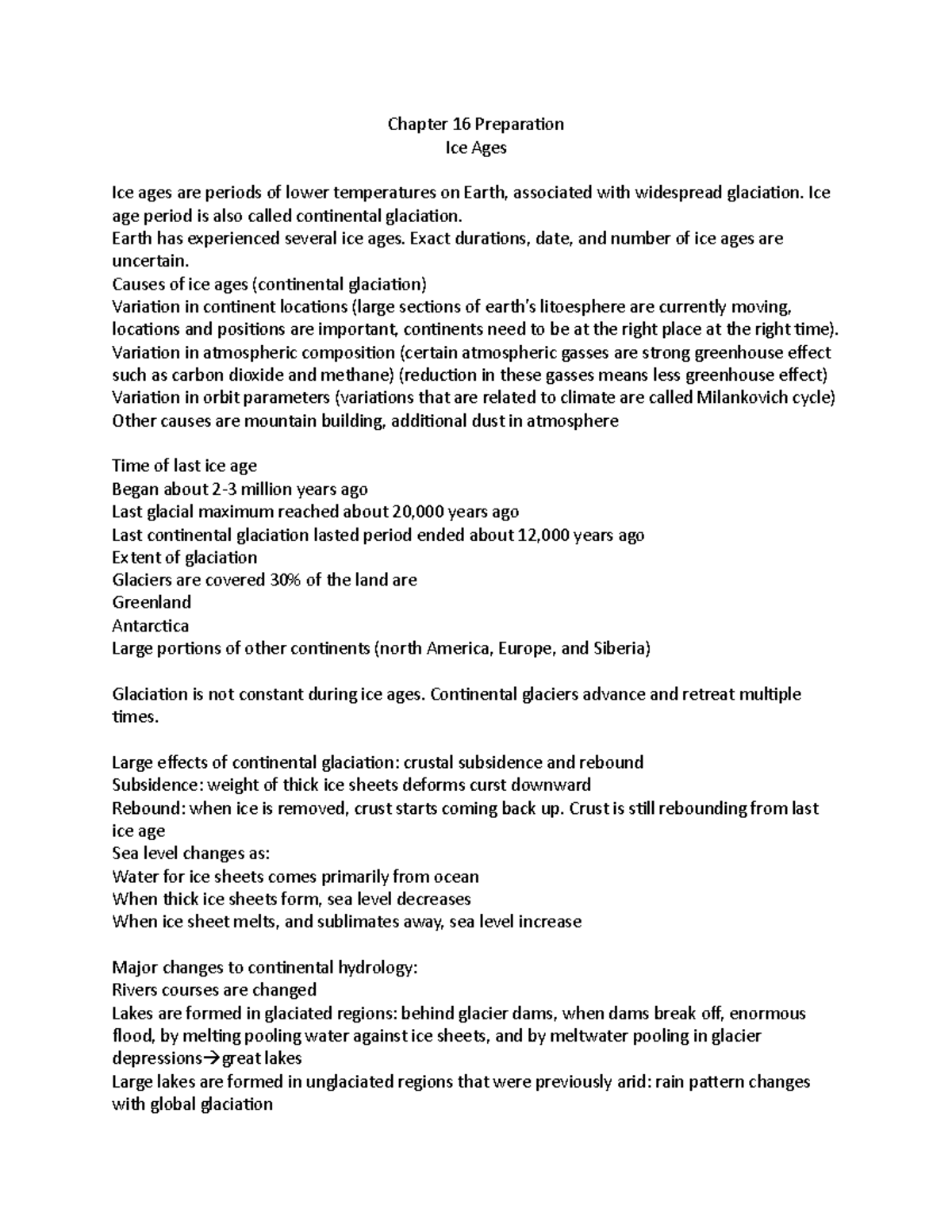 Chapter 16 Preparation Chapter 16 Preparation Ice Ages Ice ages are