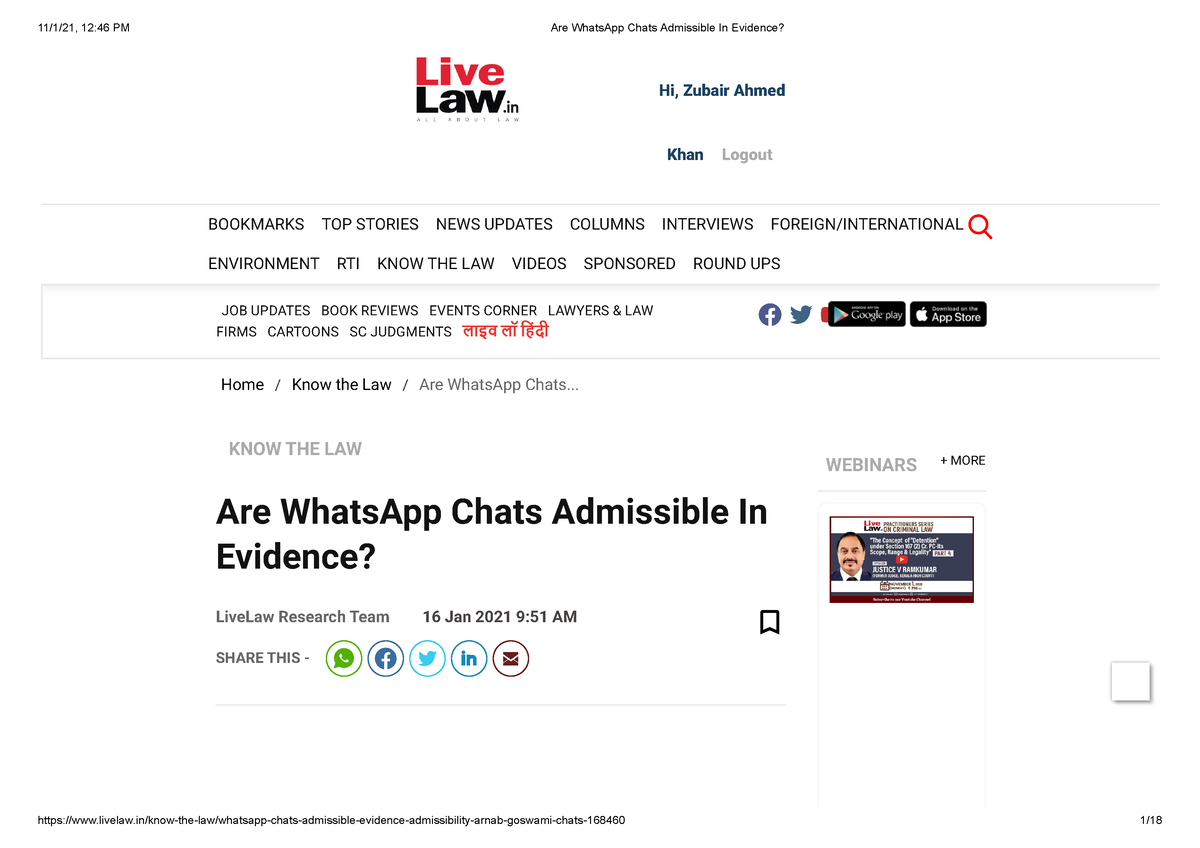 Are Whats App Chats Admissible In Evidence - Home / Know The Law / Are ...