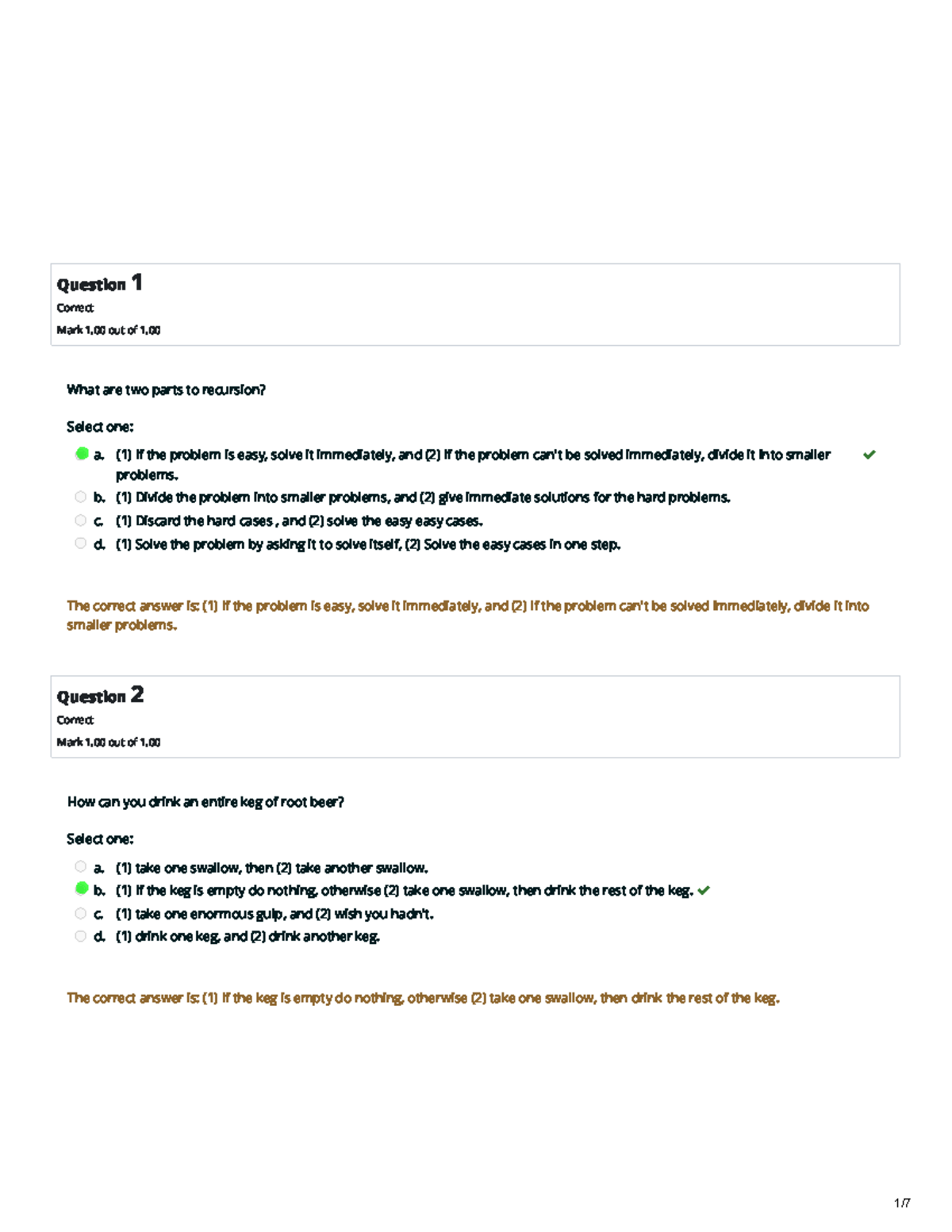 Self-Quiz Unit 2 - quizz - Correct Mark 1 out of 1. Question 2 Correct ...