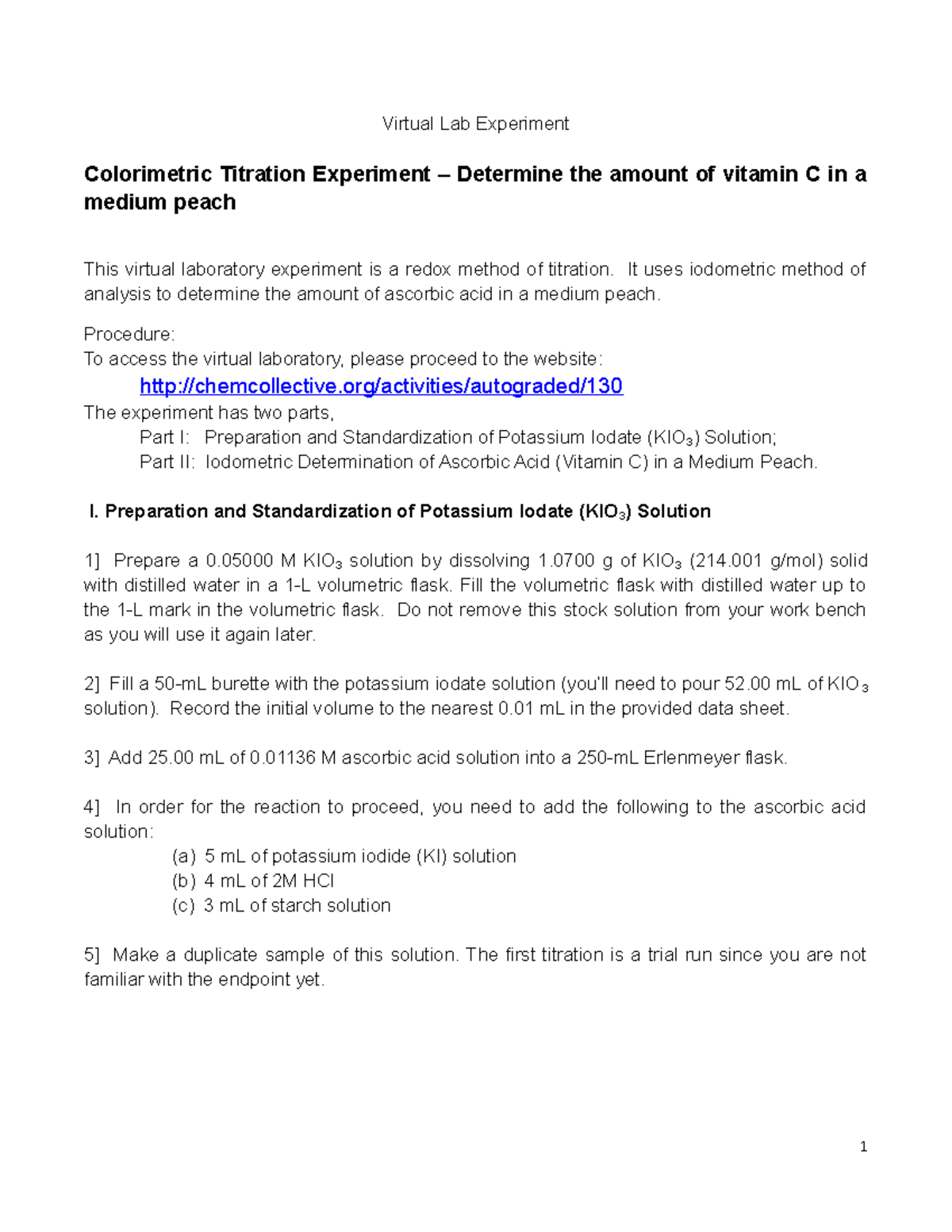 Colorimetric Titration Experiment Virtual Lab Experiment Colorimetric