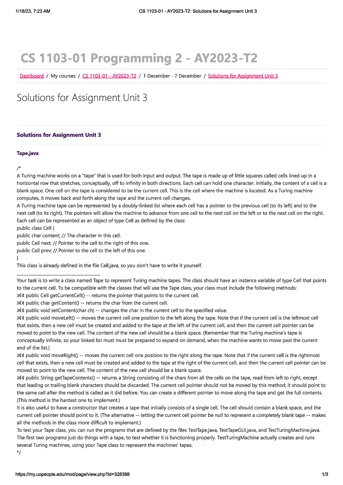 Solutions For Assignment Unit 3 - CS 1103 - Studocu