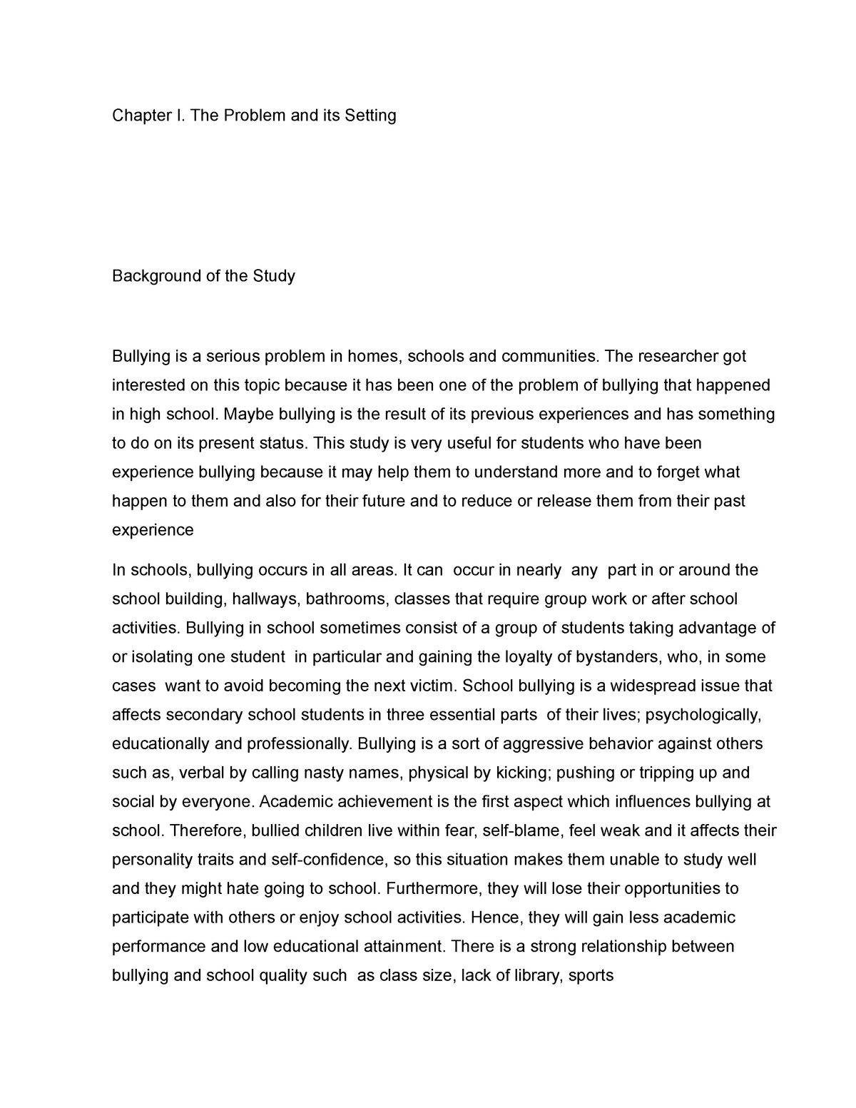 research chapter 1 about bullying