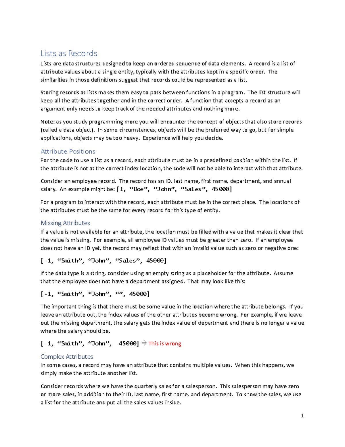Lists as Records - Math. - Lists as Records Lists are data structures ...