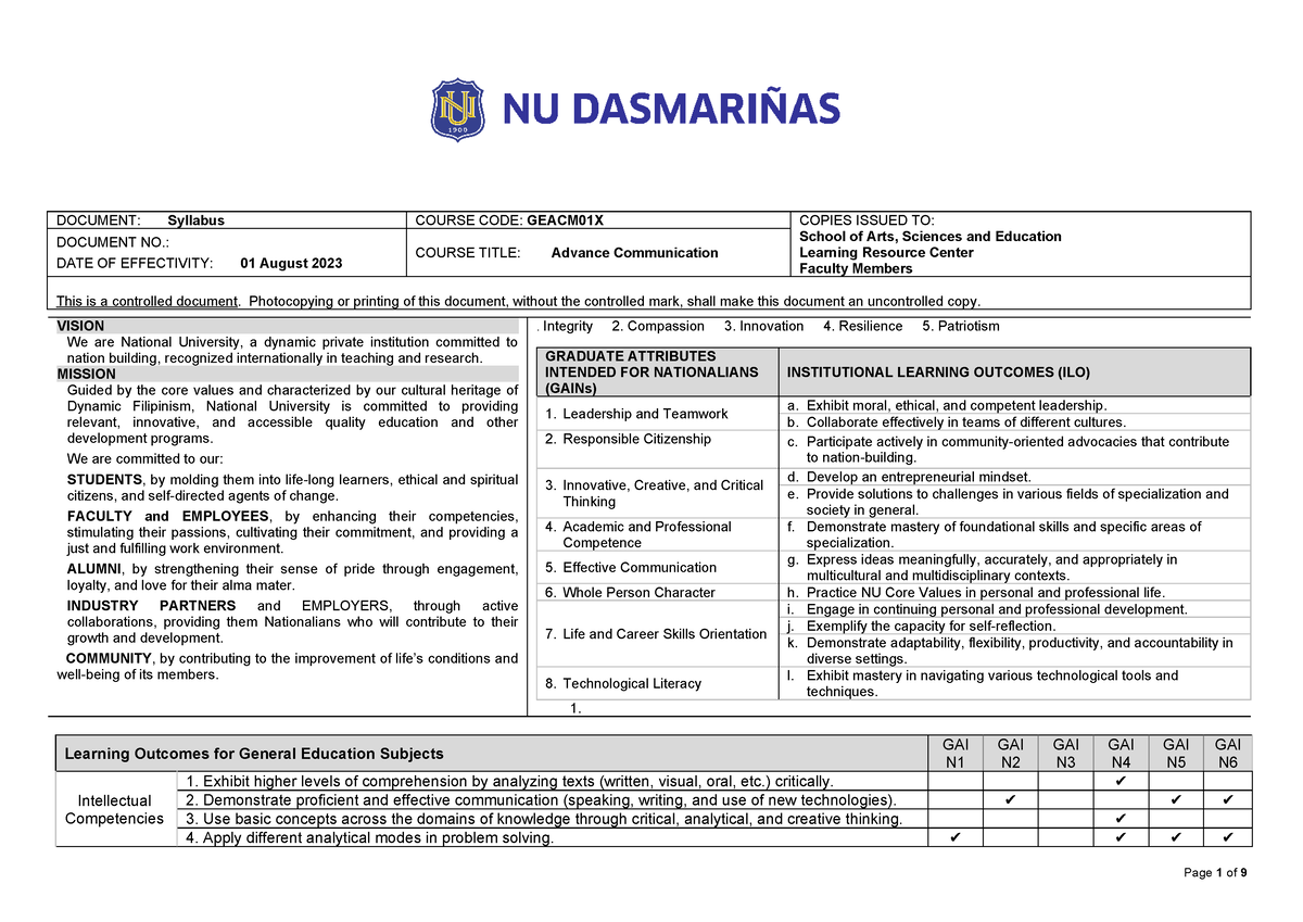 Advanced Communication Syllabus Revised - DOCUMENT: Syllabus COURSE ...