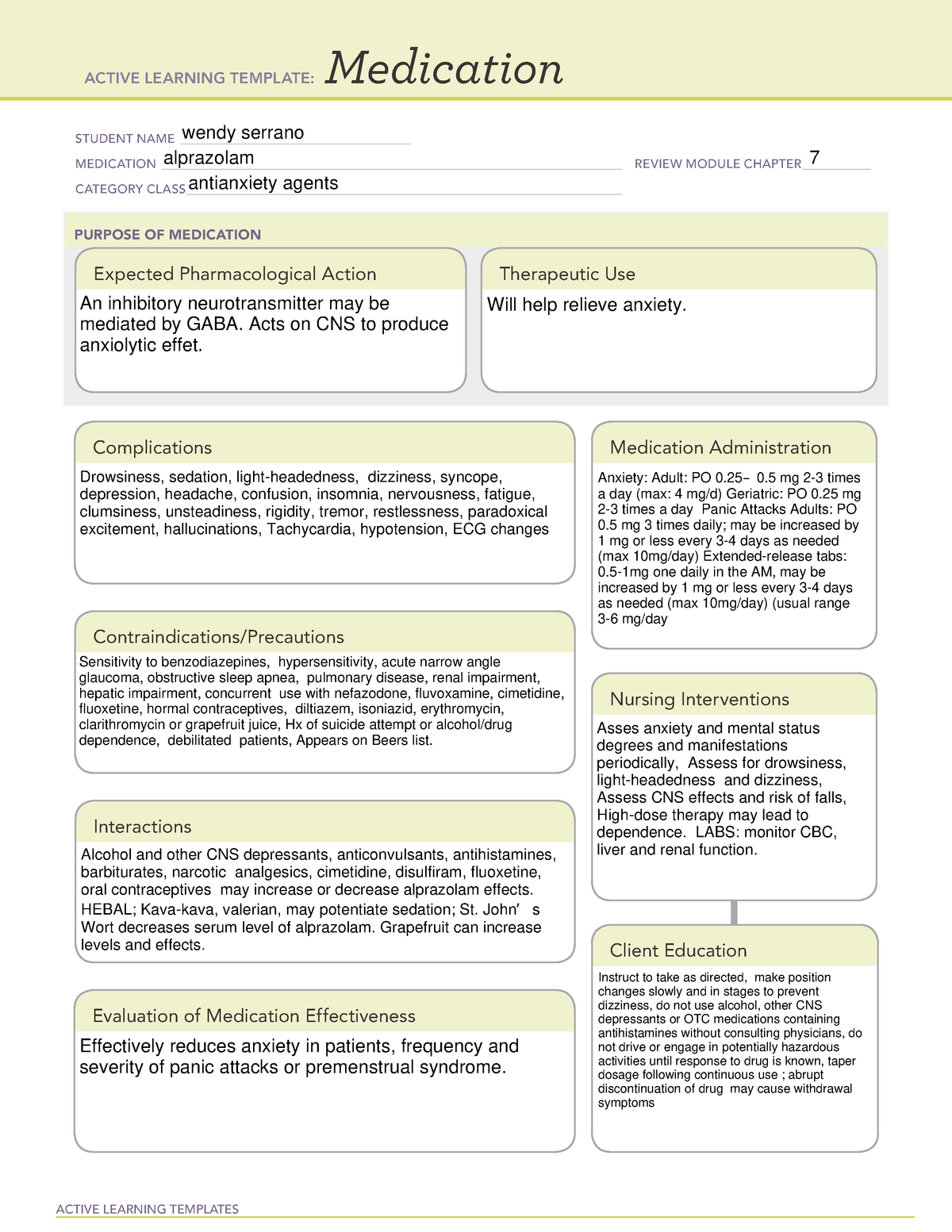 Medication Active Learning Template Pdf