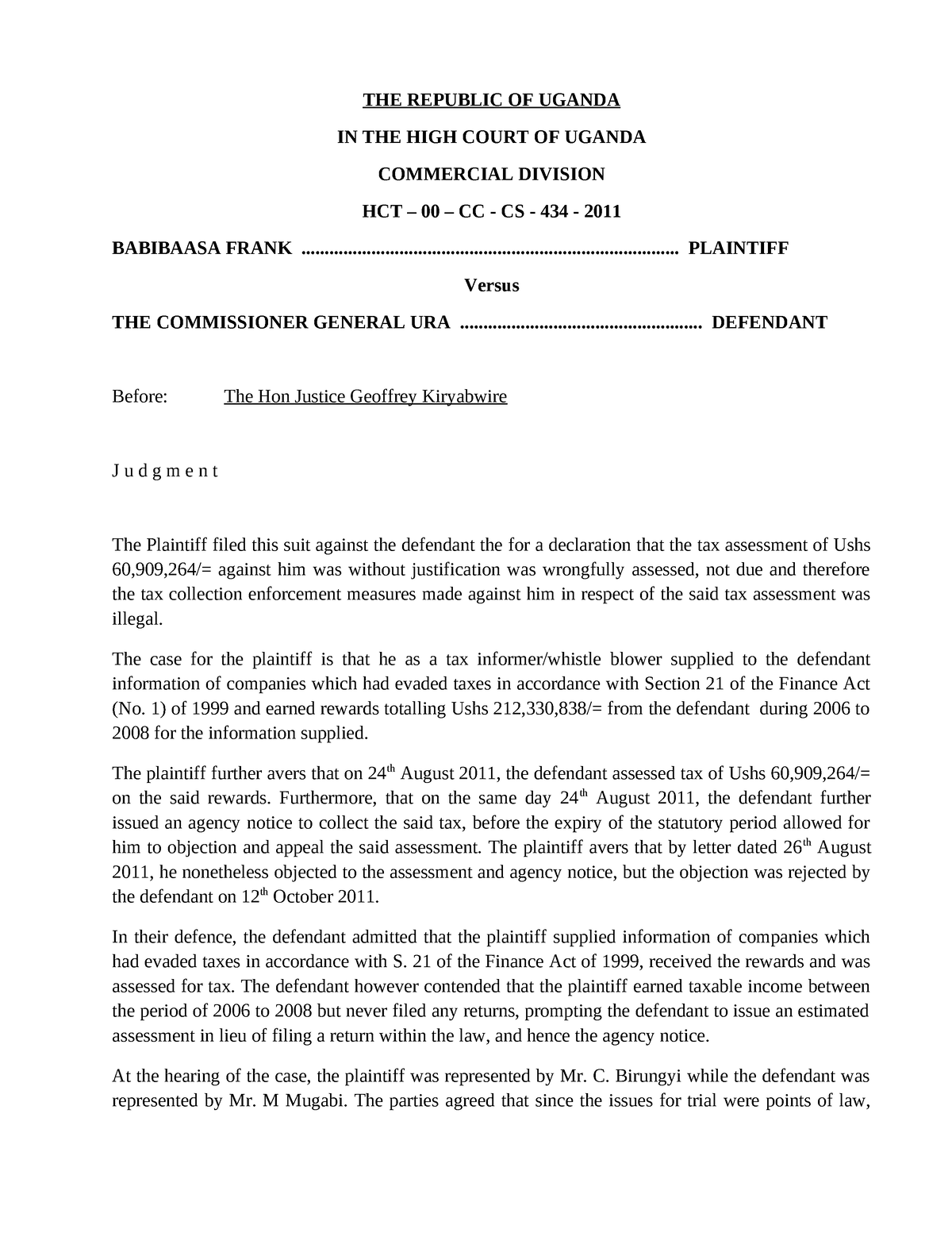 Babibaasa V URA THE REPUBLIC OF UGANDA IN THE HIGH COURT OF UGANDA   Thumb 1200 1553 