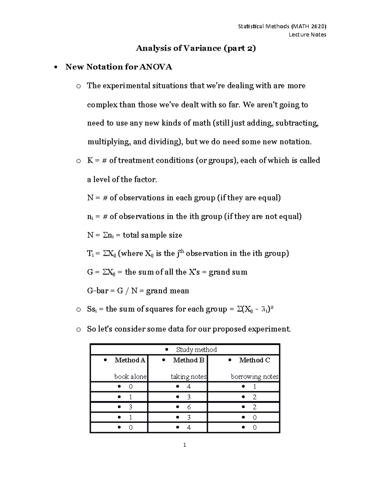 2021-Statistical Methods- MATH 2620-Lecture Notes-Analysis Of Variance ...