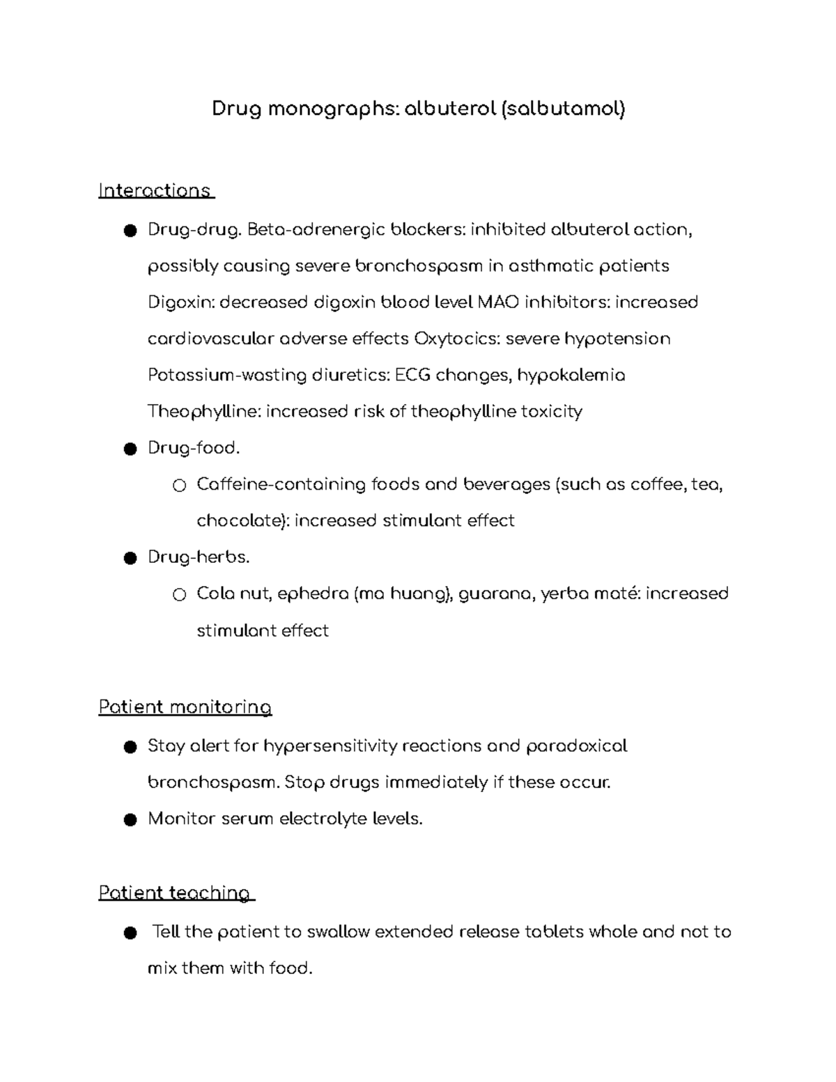 Drug monographs albuterol (salbutamol) Drug monographs albuterol
