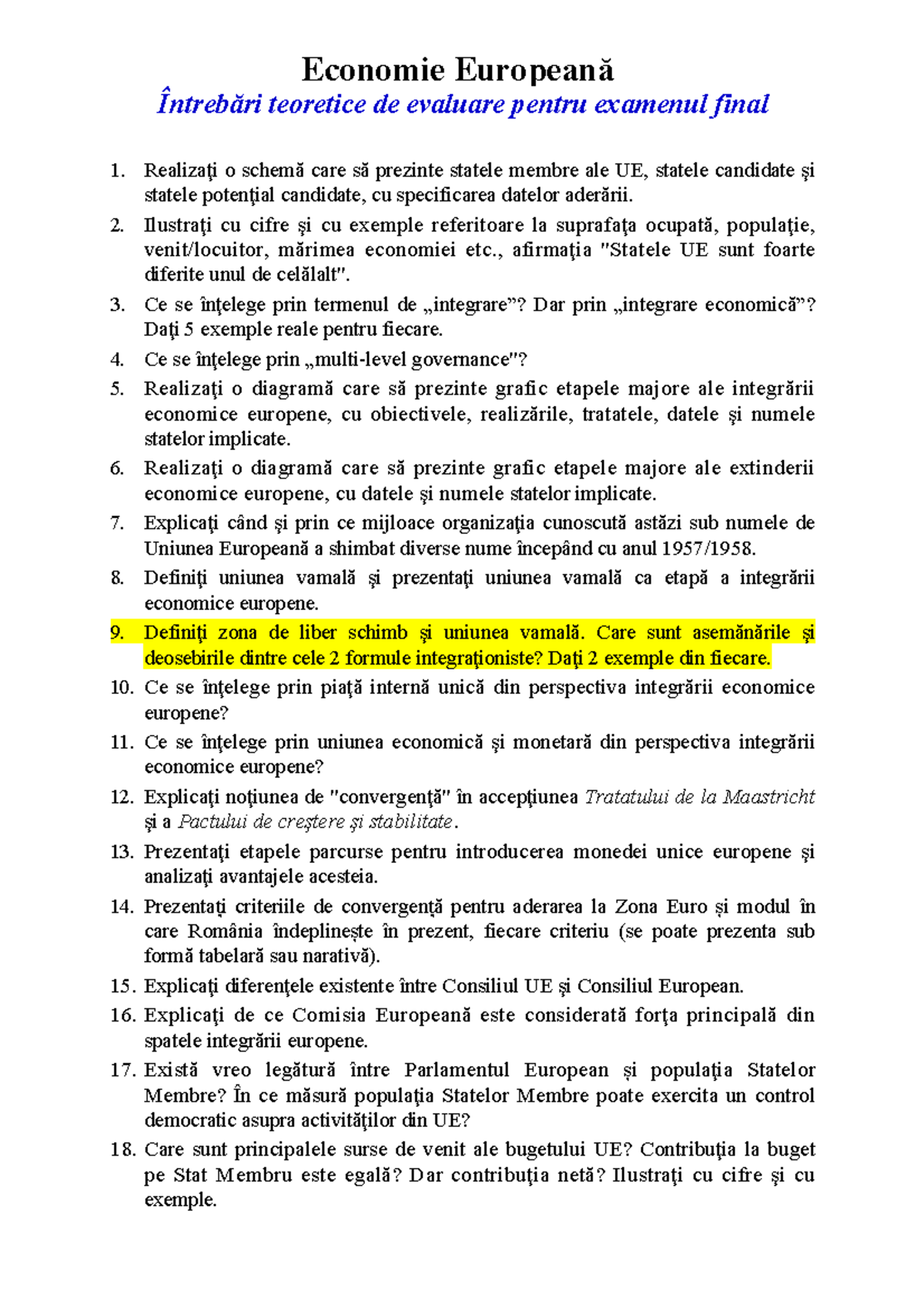 Intrebari De Evaluare Examen Final Economie Europeana - Economie ...