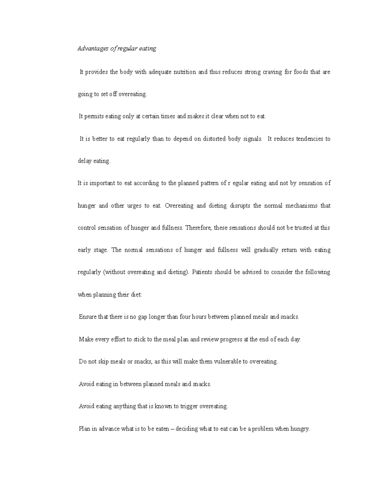 H24 - notes - Advantages of regular eating It provides the body with ...