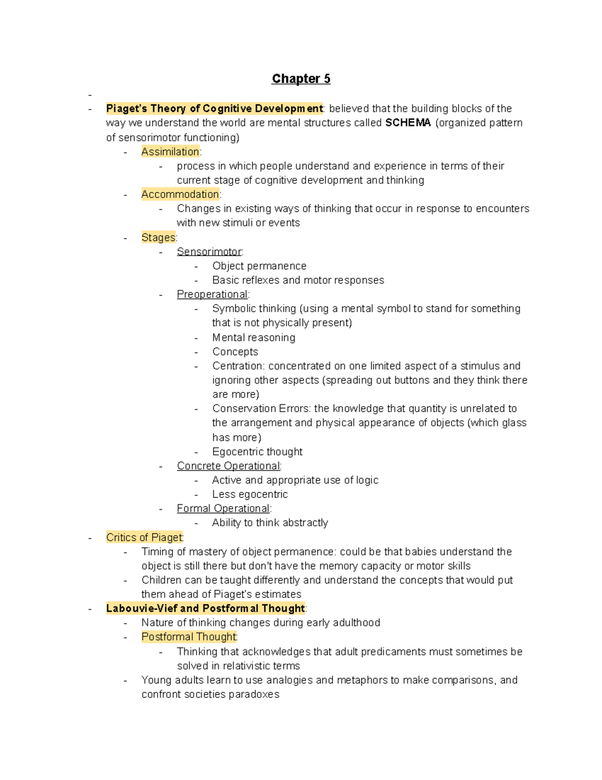 Psych 160 Ch online asynchronous Chapter 5 Piaget s Theory