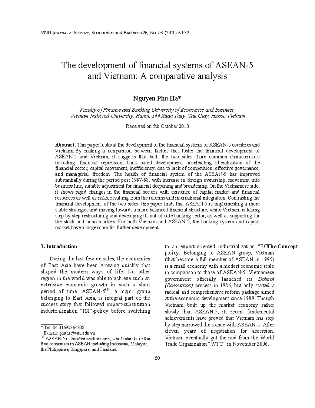 The development of financial systems of Asean-5 and Vietnam A ...