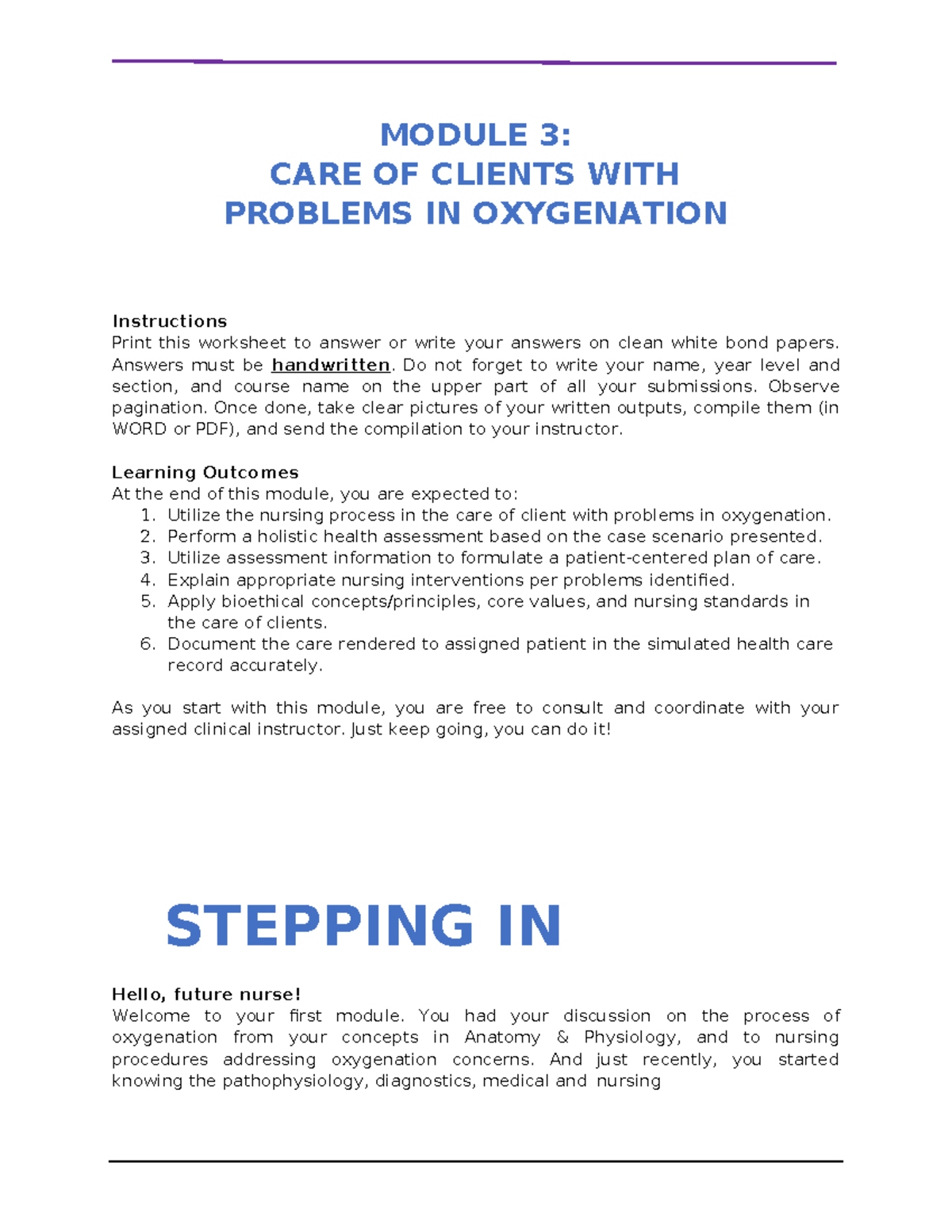 COPD-Module - COPD - MODULE 3: CARE OF CLIENTS WITH PROBLEMS IN ...
