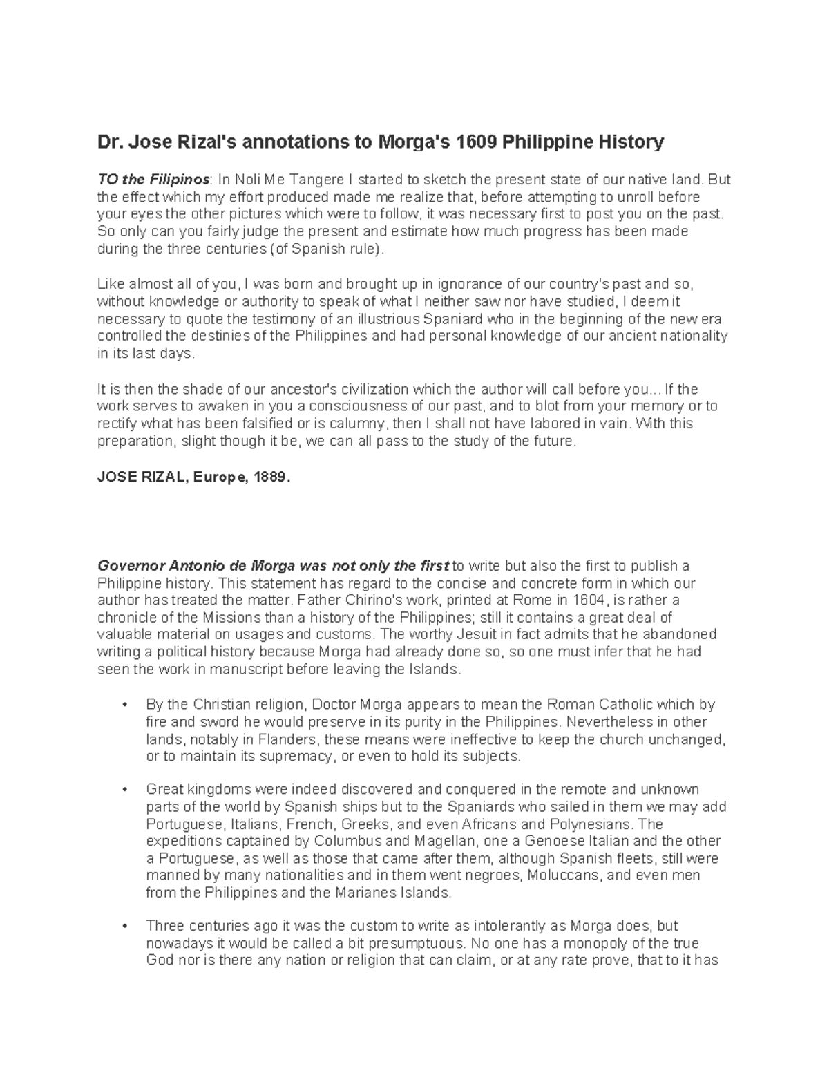 Jose rizal annotations to morgas sucesos - Dr. Jose Rizal's annotations ...