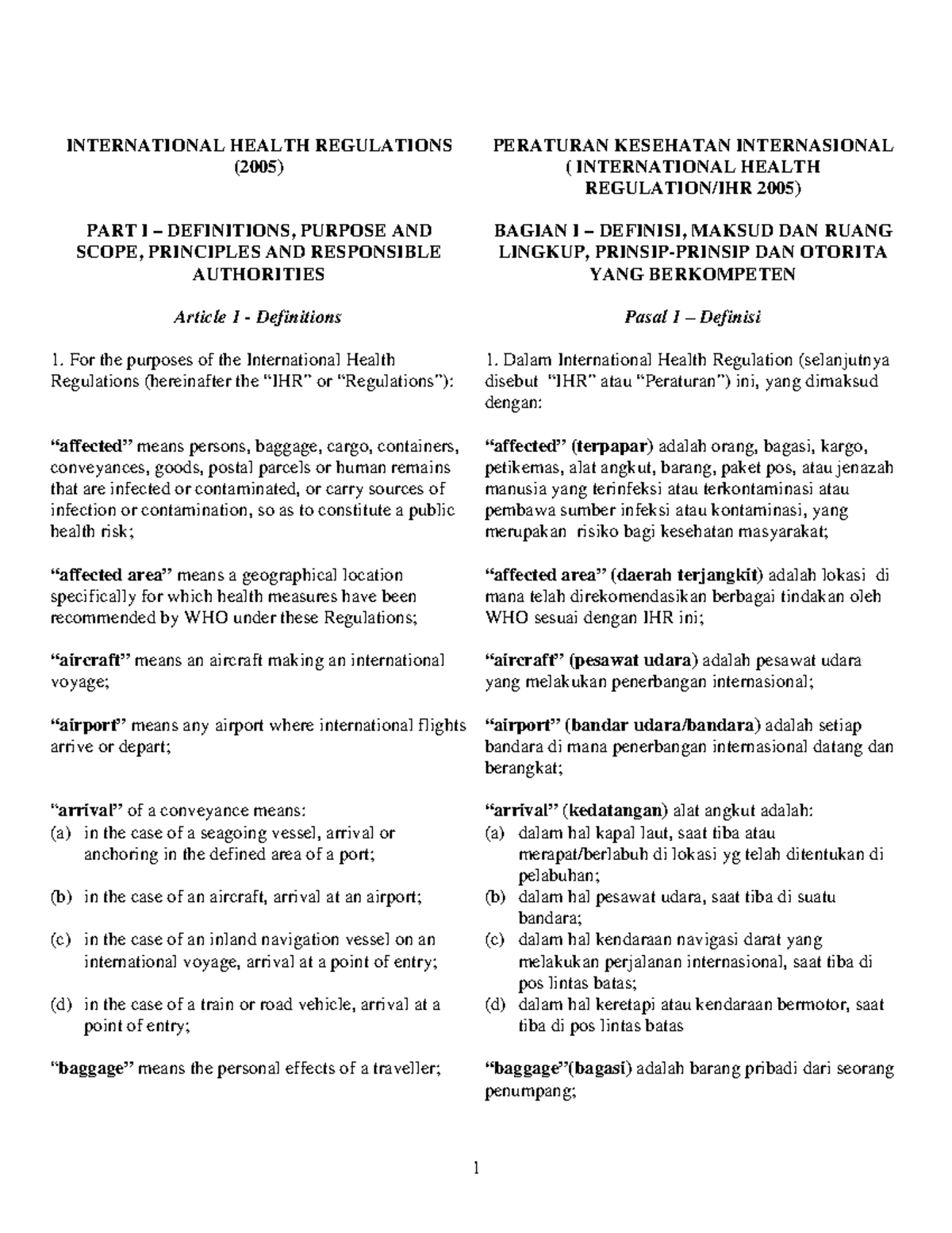 Terjemahan WHO - WHO REGULATIONS - INTERNATIONAL HEALTH REGULATIONS ...
