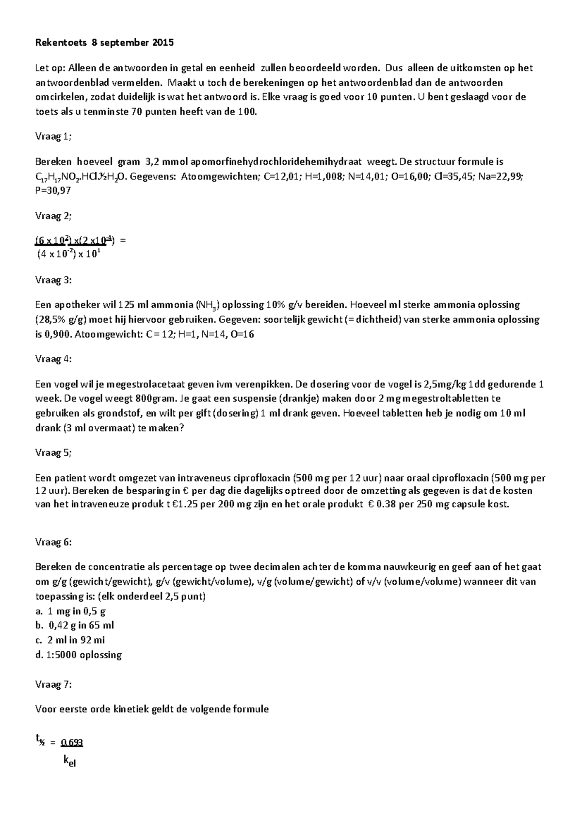 Tentamen 8 September 15 Vragen Apotheker En Geneesmiddel Fa 101 Studeersnel