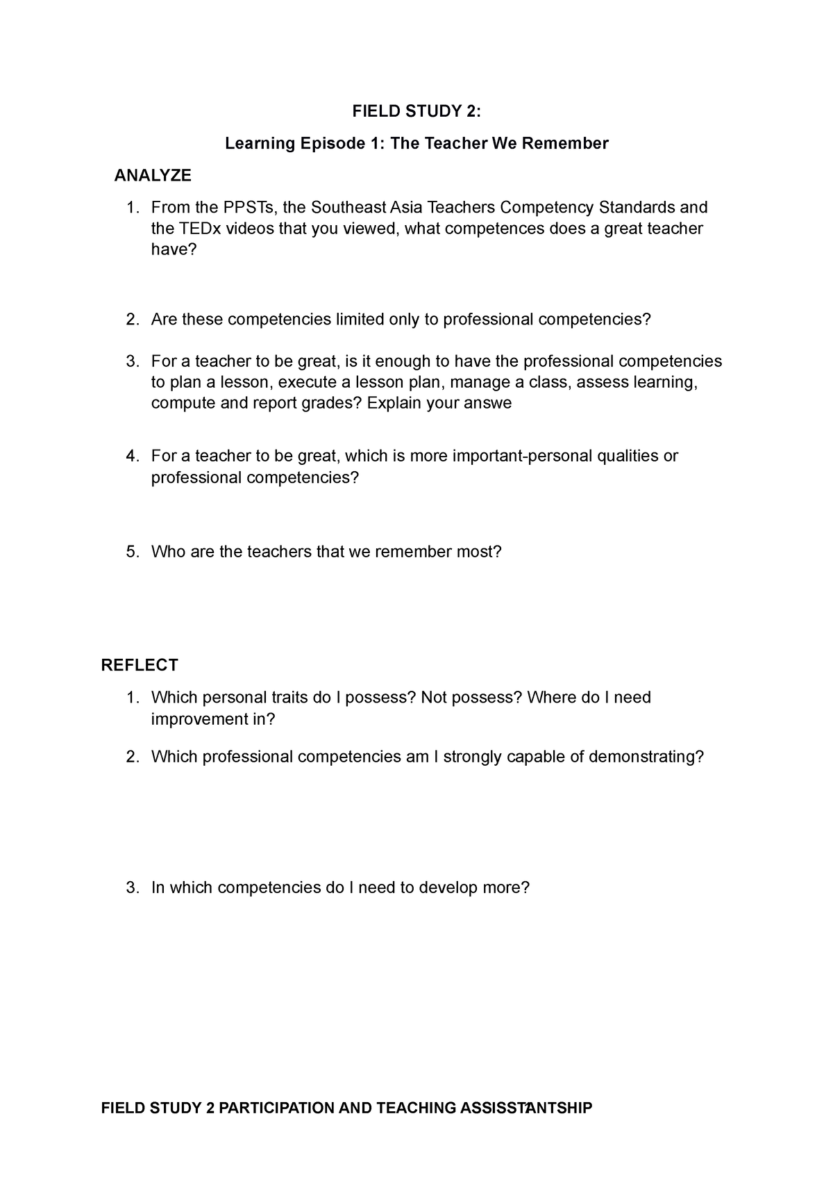 FS-2 - This will help the learners for answering their modules - FIELD ...