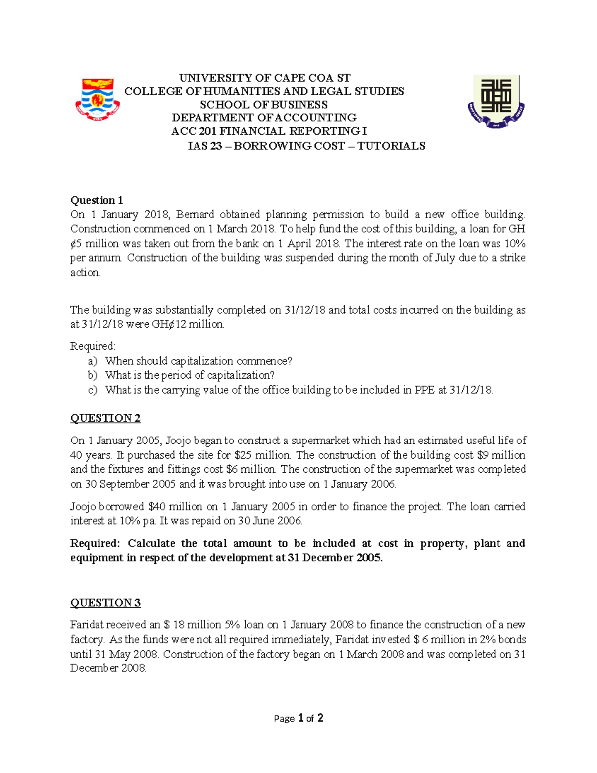 IAS 23 Tutorials - CONTAINS TUTORIAL SET ON IAS 23 - UNIVERSITY OF CAPE ...