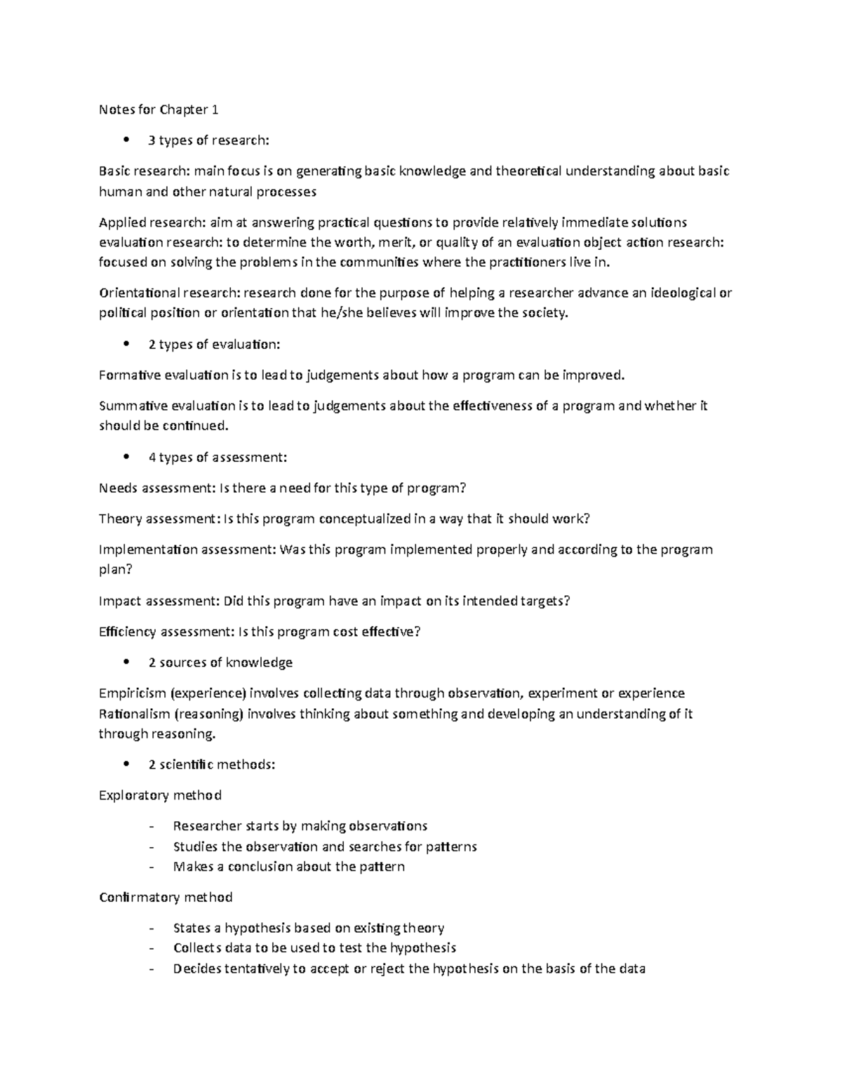 Notes for Chapter 1,2 - Notes for Chapter 1 3 types of research: Basic ...
