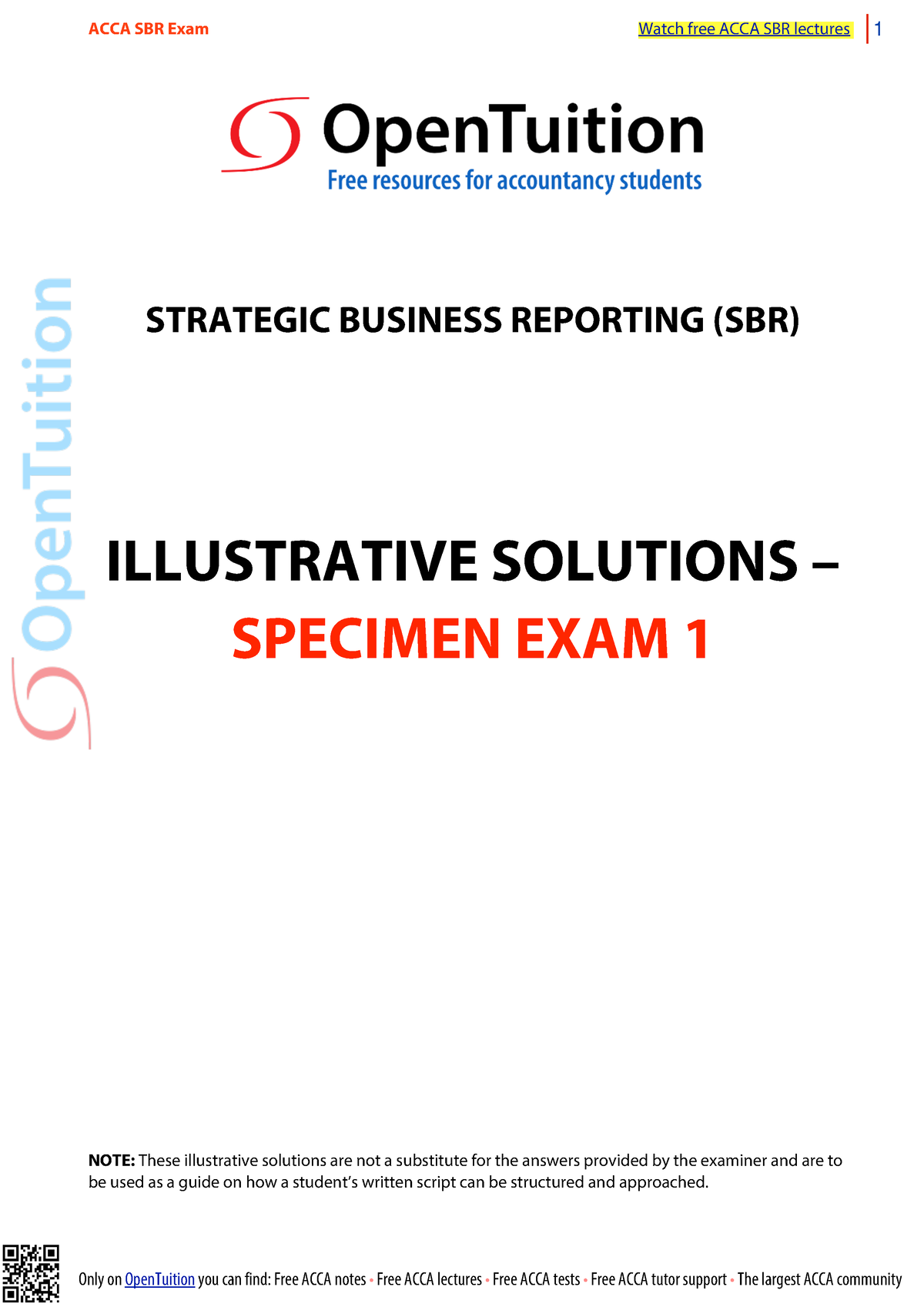 SBR Specimen Exam Illustrative Answers - STRATEGIC BUSINESS REPORTING ...