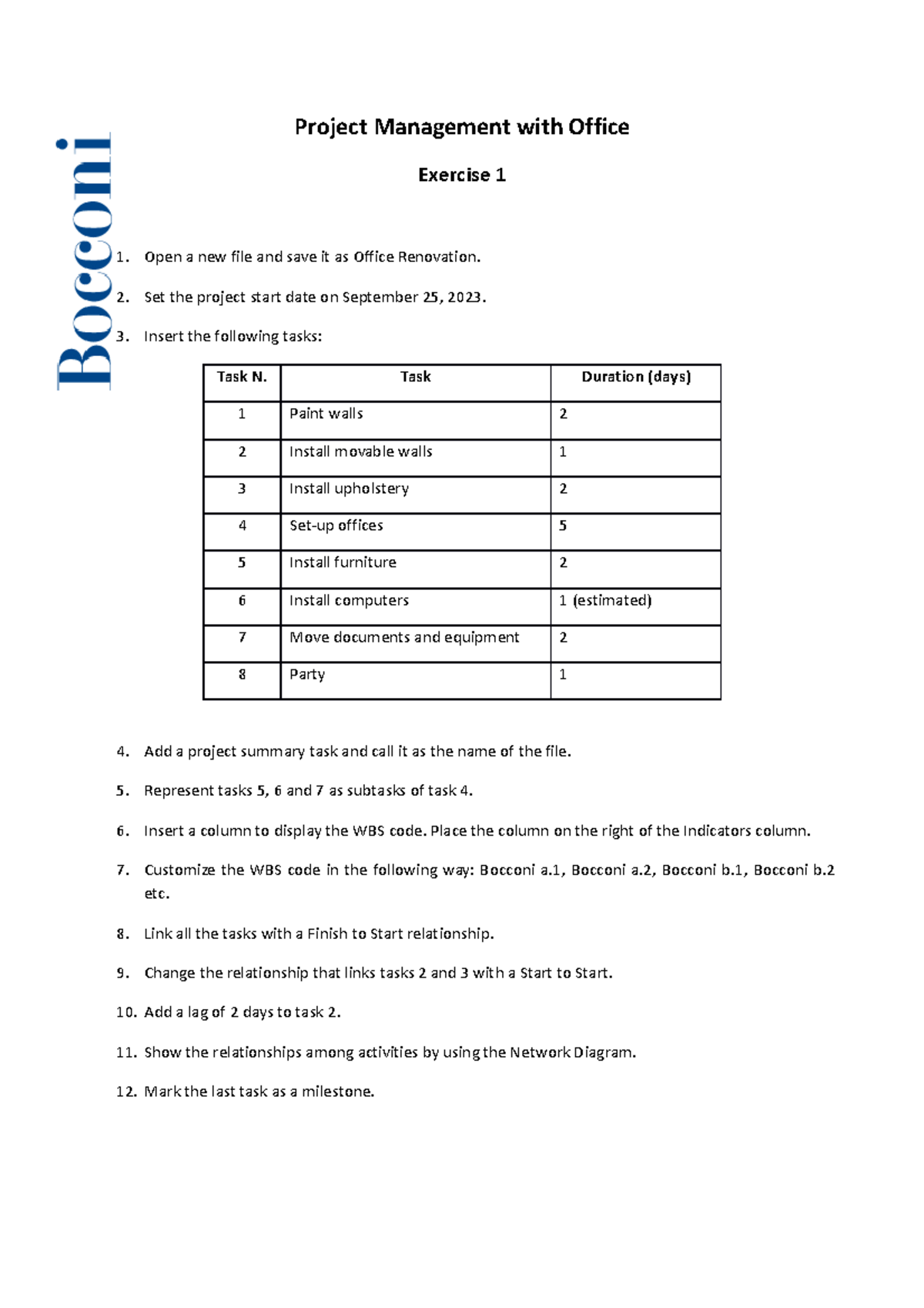 Exercise - Office Renovation - Project Management with Office Exercise ...