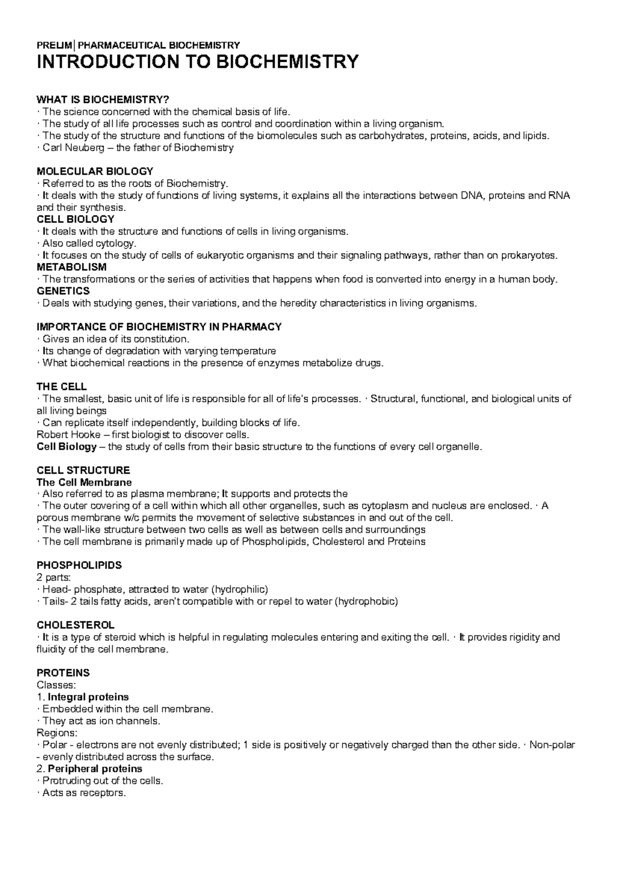 Introduction To Biochemistry PRELIM│PHARMACEUTICAL BIOCHEMISTRY