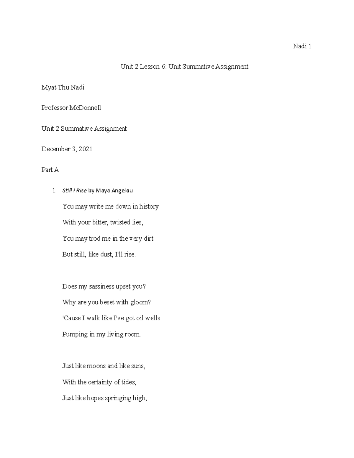 U2L6 assignment - Unit 2 Lesson 6: Unit Summative Assignment Myat Thu ...