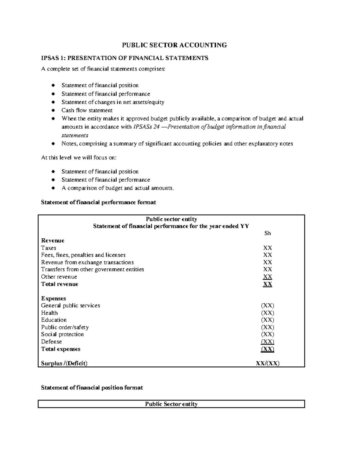 Public Sector Accounting - PUBLIC SECTOR ACCOUNTING IPSAS 1 ...