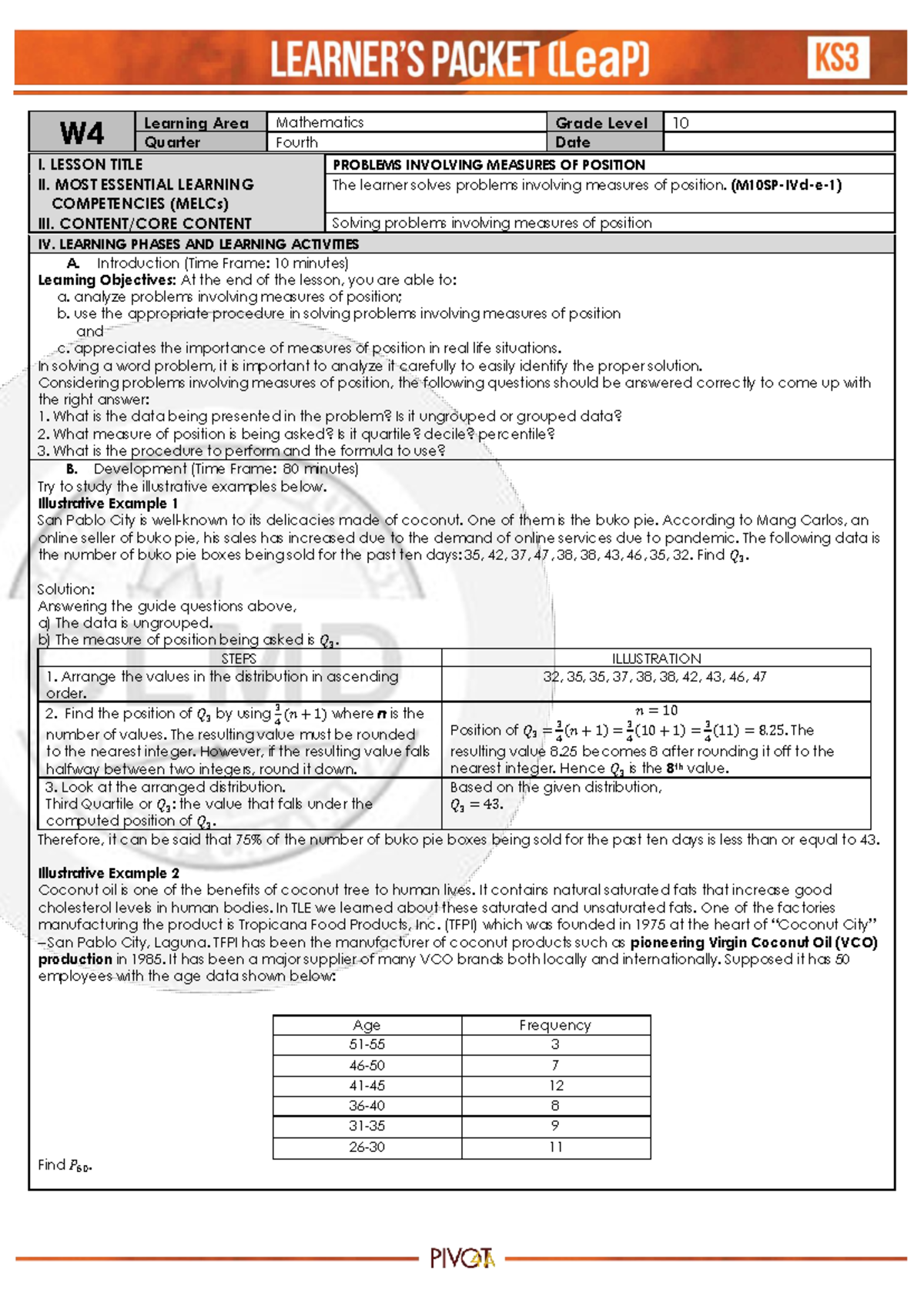 Q4 Math 10 Week 4 - math 10 - W Learning Area Mathematics Grade Level ...