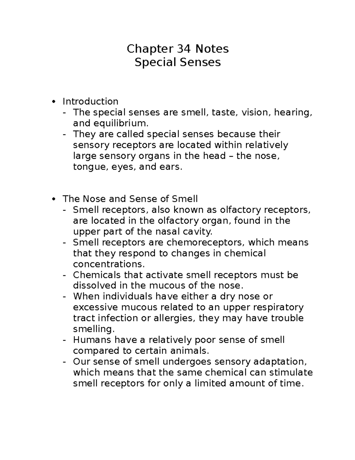 Chapter 34 Notes A&P - Chapter 34 Notes Special Senses Introduction ...
