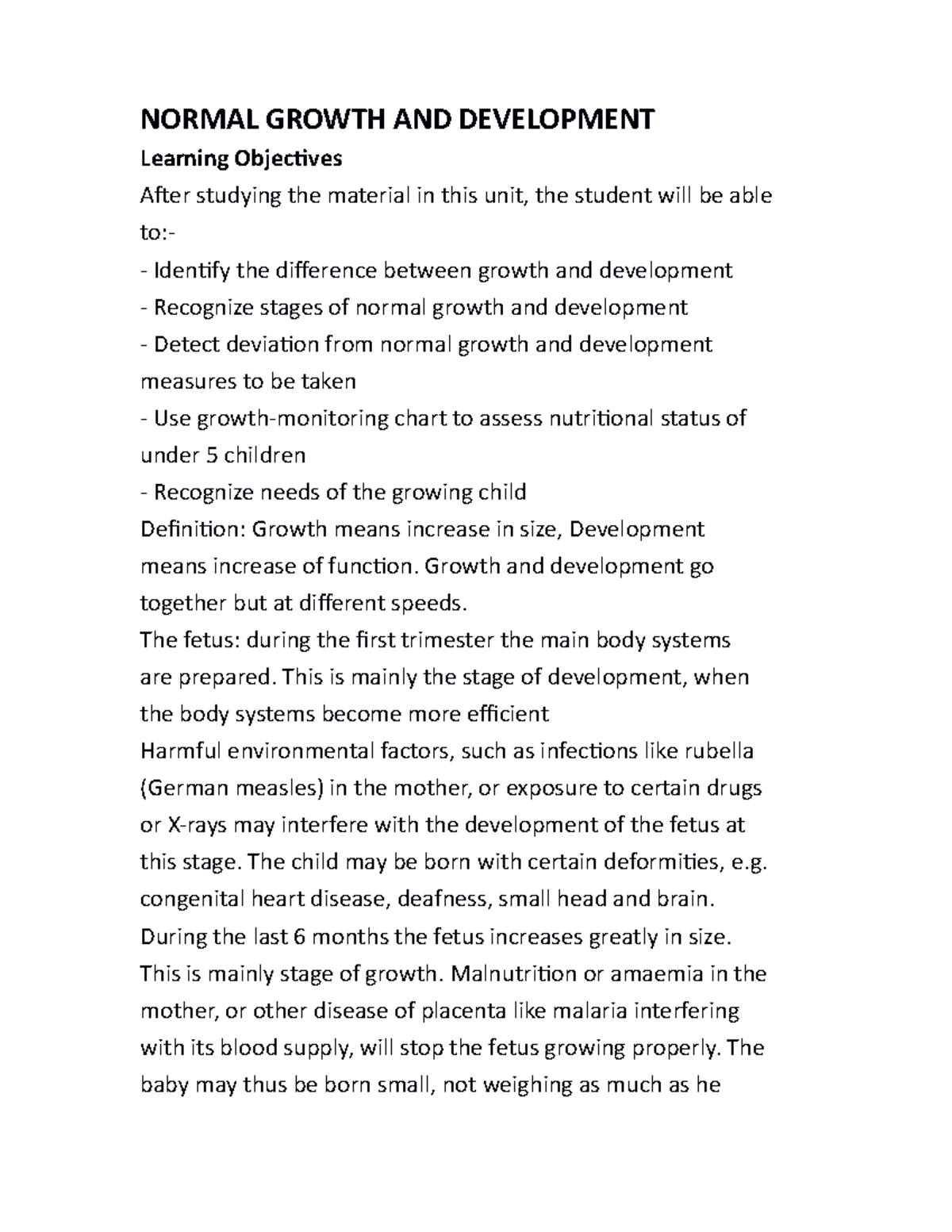 Normal Growth AND Development notes - NORMAL GROWTH AND DEVELOPMENT ...