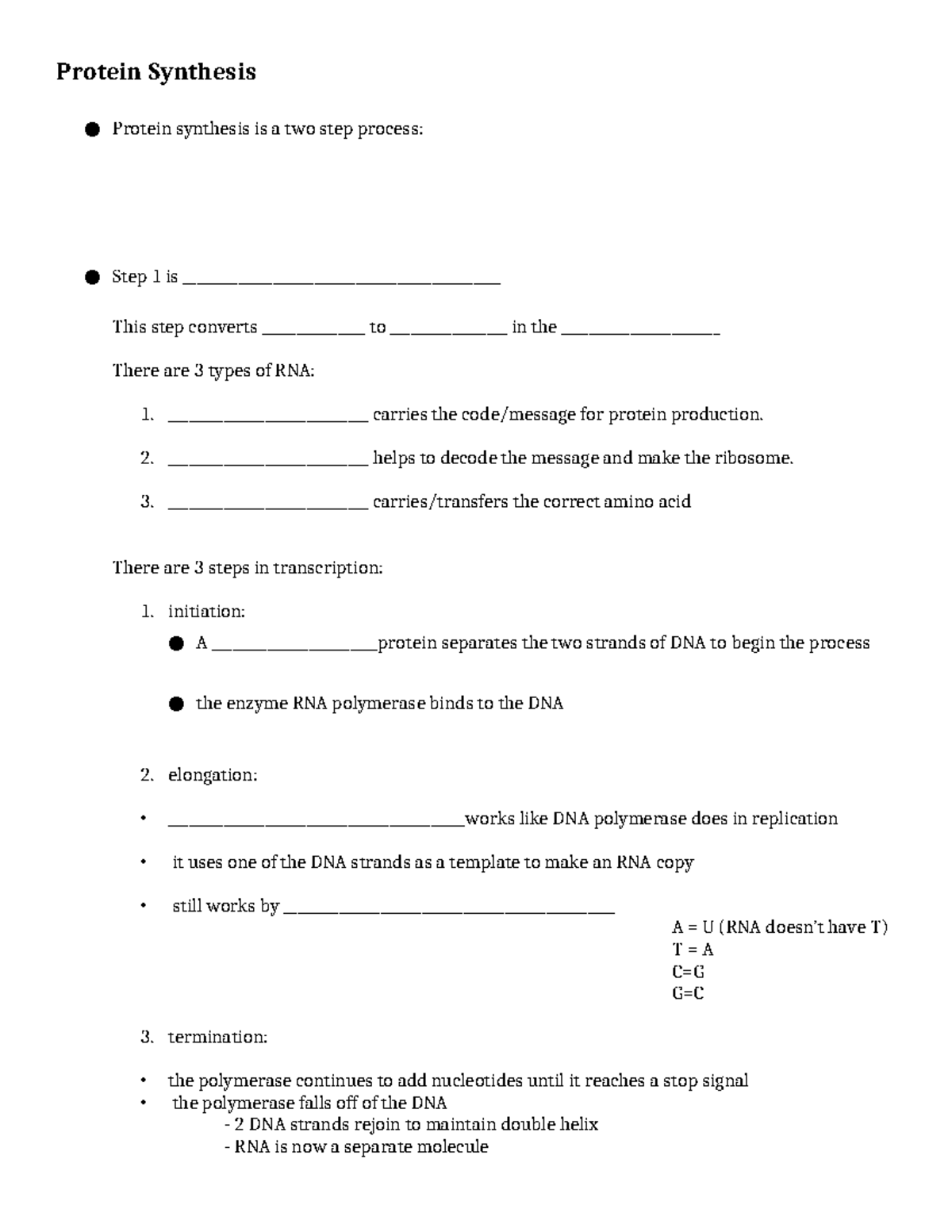 Andrae Dukes - Protein Synthesis notetaking guide for core - Protein ...